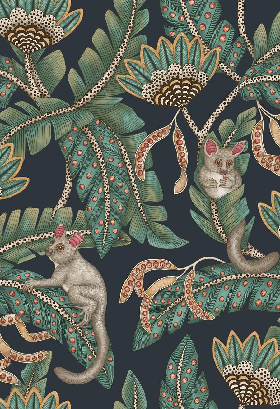 Tapeta ARDMORE JABULA - Bush Baby turkus na granacie Cole & Son Eye on Design