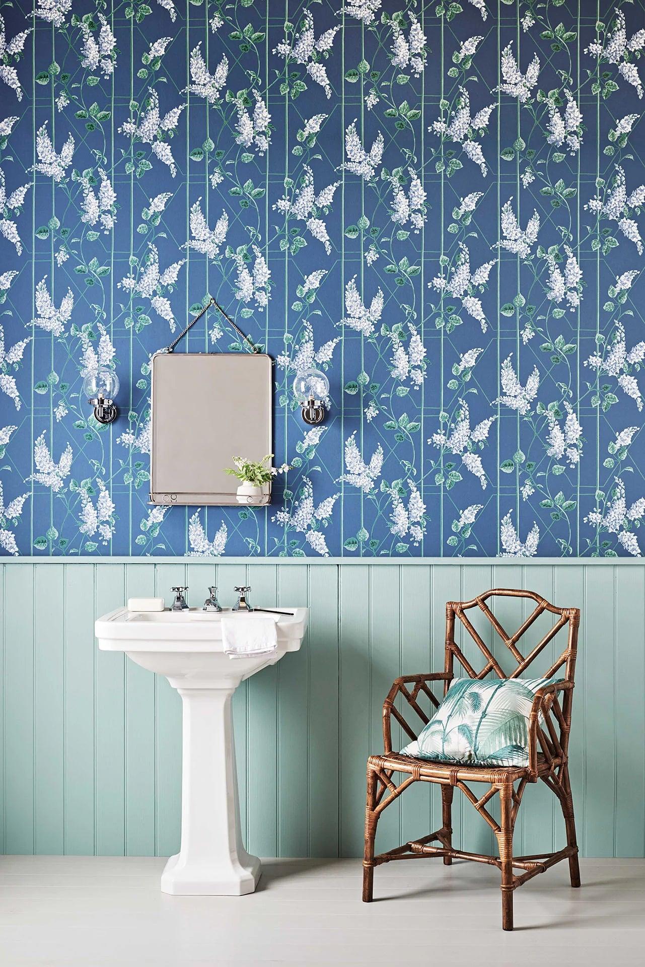 Botanical Flower Pattern Wallpaper - Coral Wisteria on White