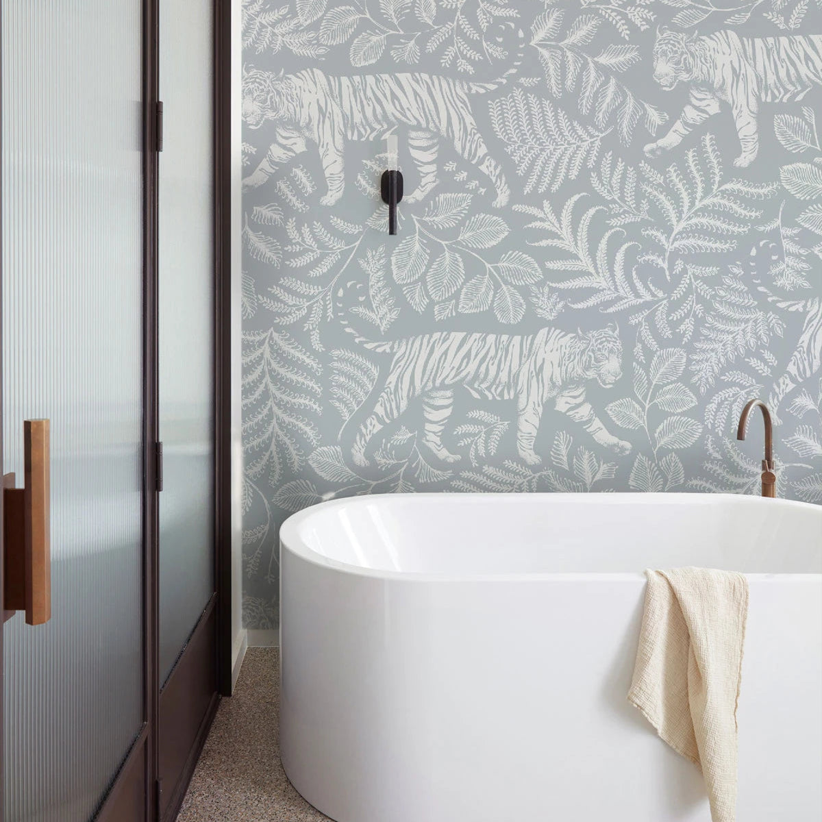 Non-woven wallpaper with animal motif CAMOUFLAGED TIGER BLUE blue