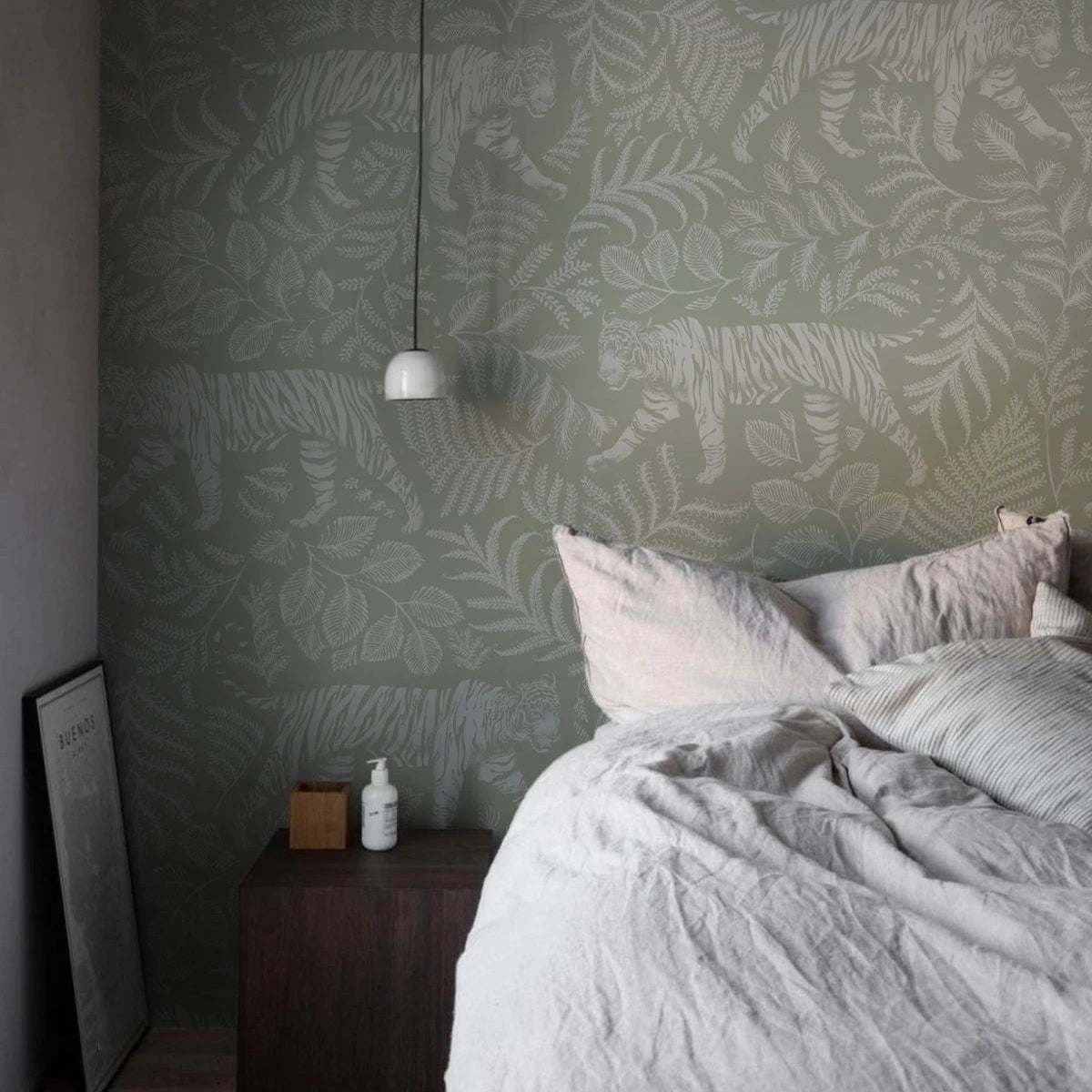 Camouflaged Tiger Wallpaper Light Green