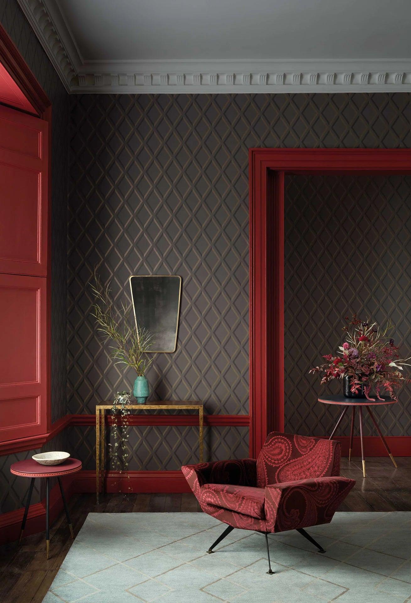 Wallpaper with a geometric check pattern CONTEMPORARY COLLECTION - Pompeian gray on white