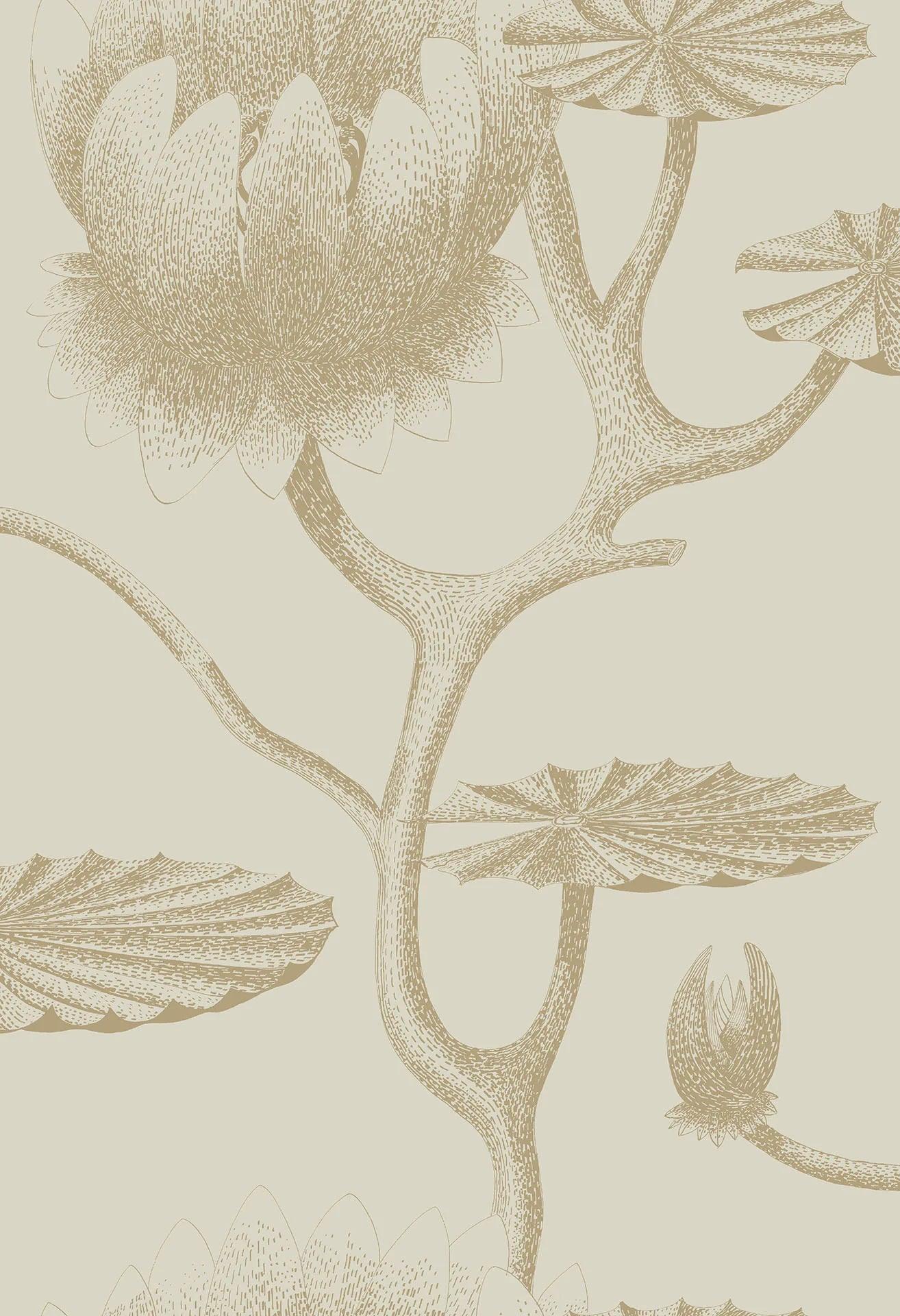 Contemporary Restyled Floral Pattern Wallpaper - Cream Lily