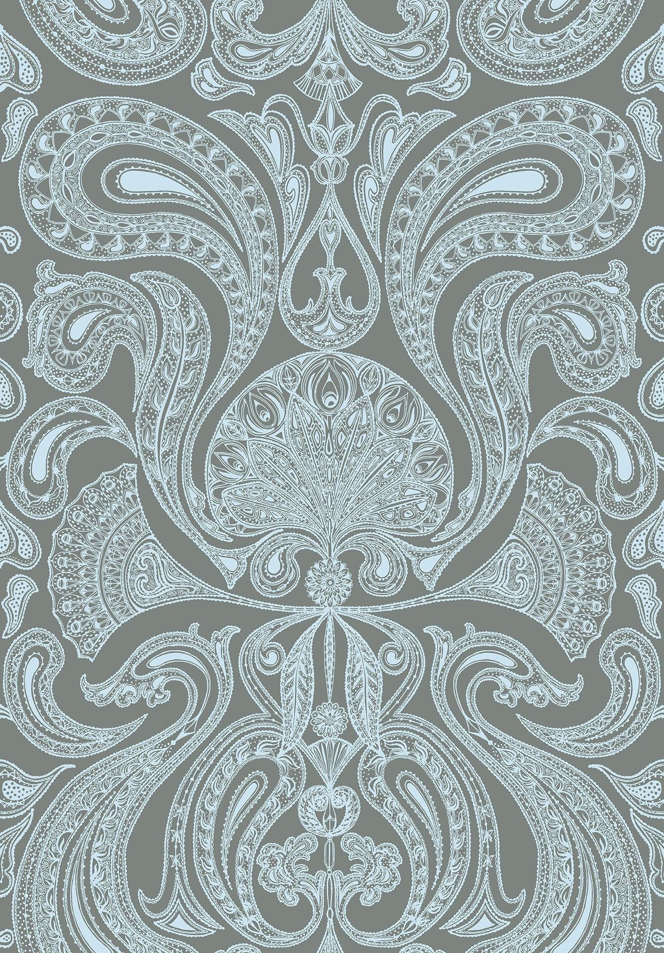 Tapeta CONTEMPORARY RESTYLED - Malabar błękit na szarym Cole & Son Eye on Design