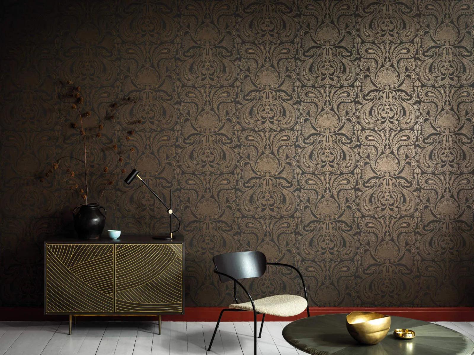 Contemporary Restyled Wallpaper with Ornaments - Purple Malabar