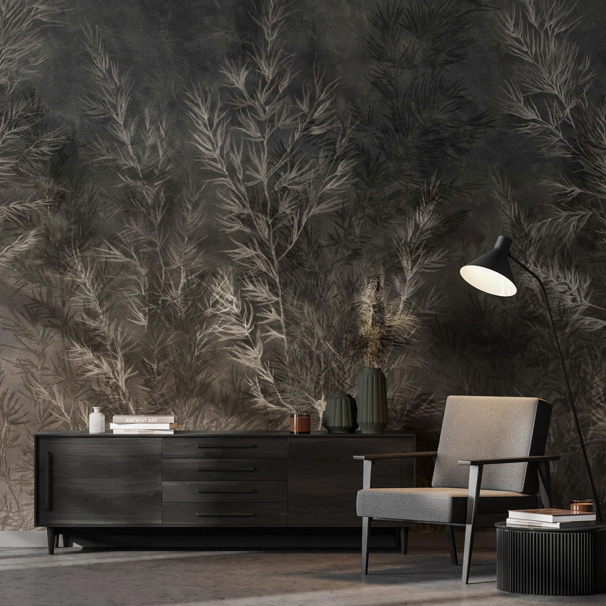Tapeta flizelinowa z roślinnym wzorem DRY GRASS dunkelgrün