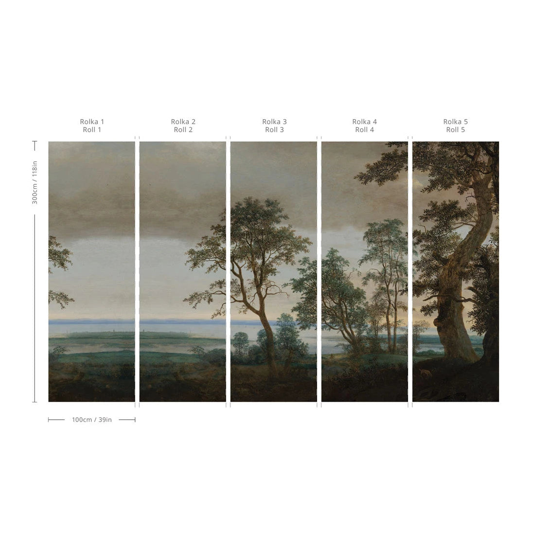 Non-woven wallpaper with the EVENING GROVE landscape in brown and green