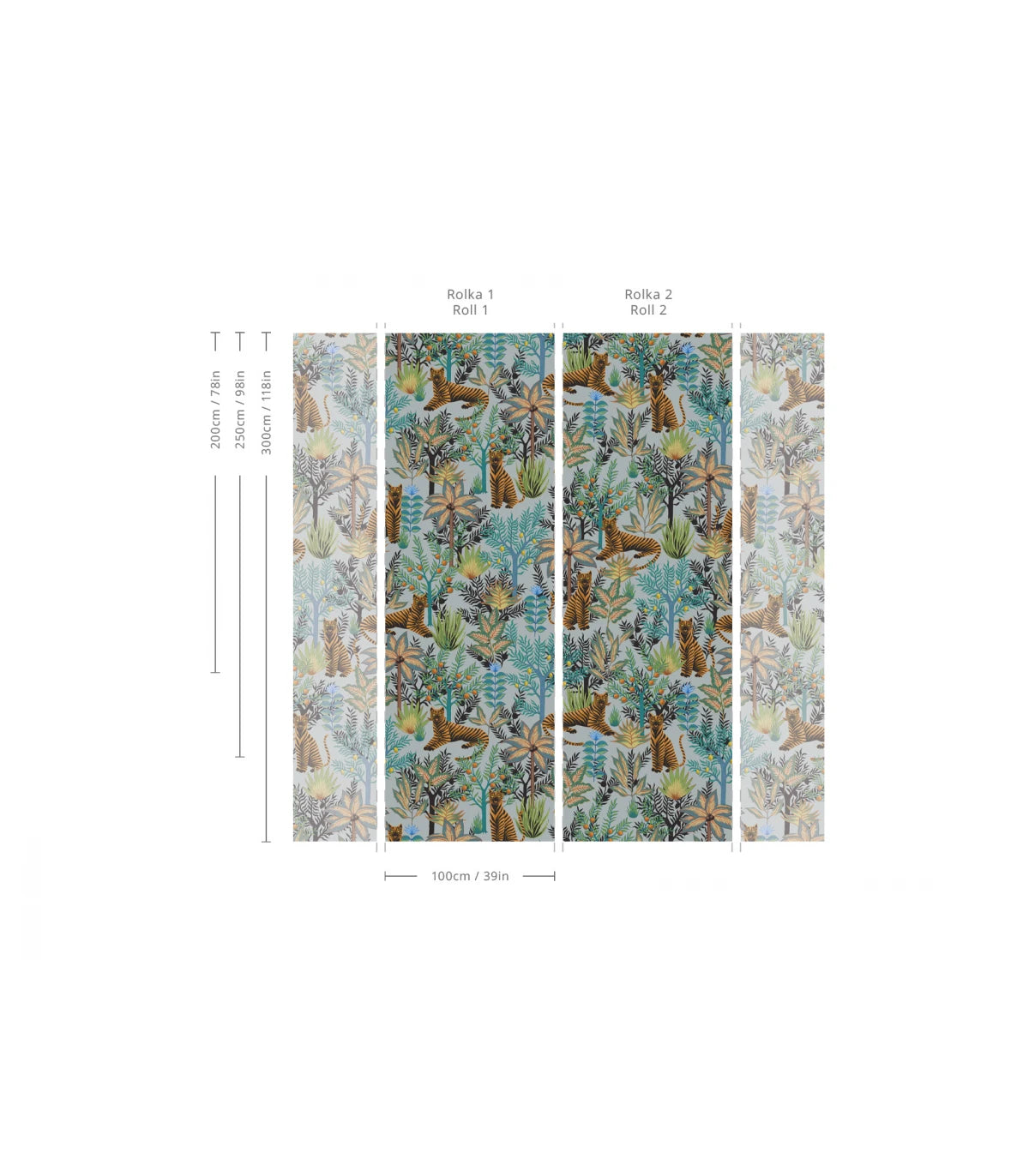Gold Tigers Light Blue Wallpaper with Plant and Animal Motif