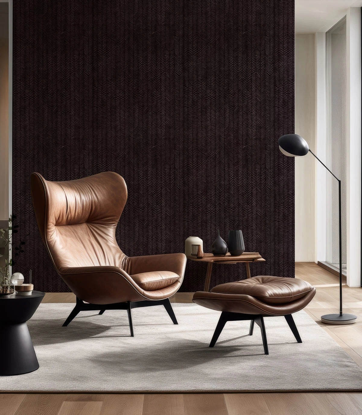 Herringbone Pattern Wallpaper in Burgundy