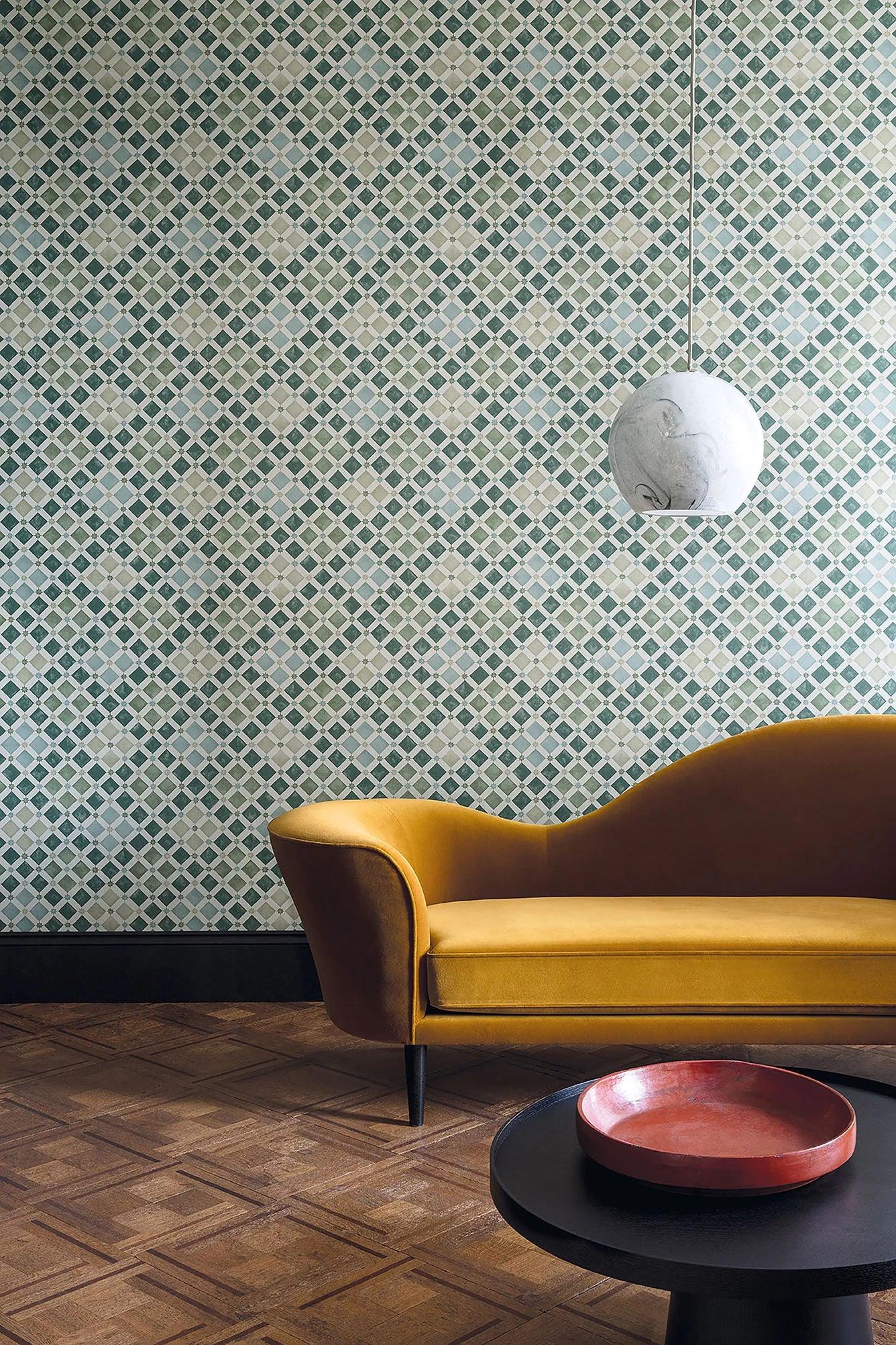 Wallpaper with a geometric pattern resembling oriental mosaic MARTYN LAWRENCE BULLARD - Zellige terracotta