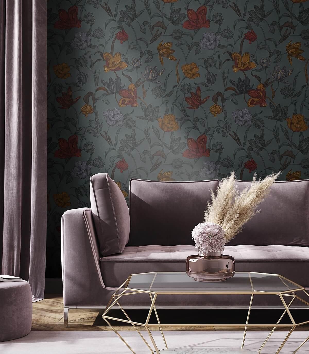 Tapeta ORANGE FLOWERS Wallcolors Eye on Design