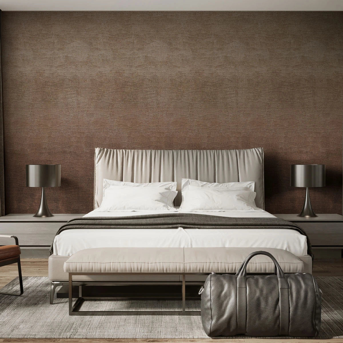 Organic Bronze Abstract Wave Pattern Wallpaper Brown