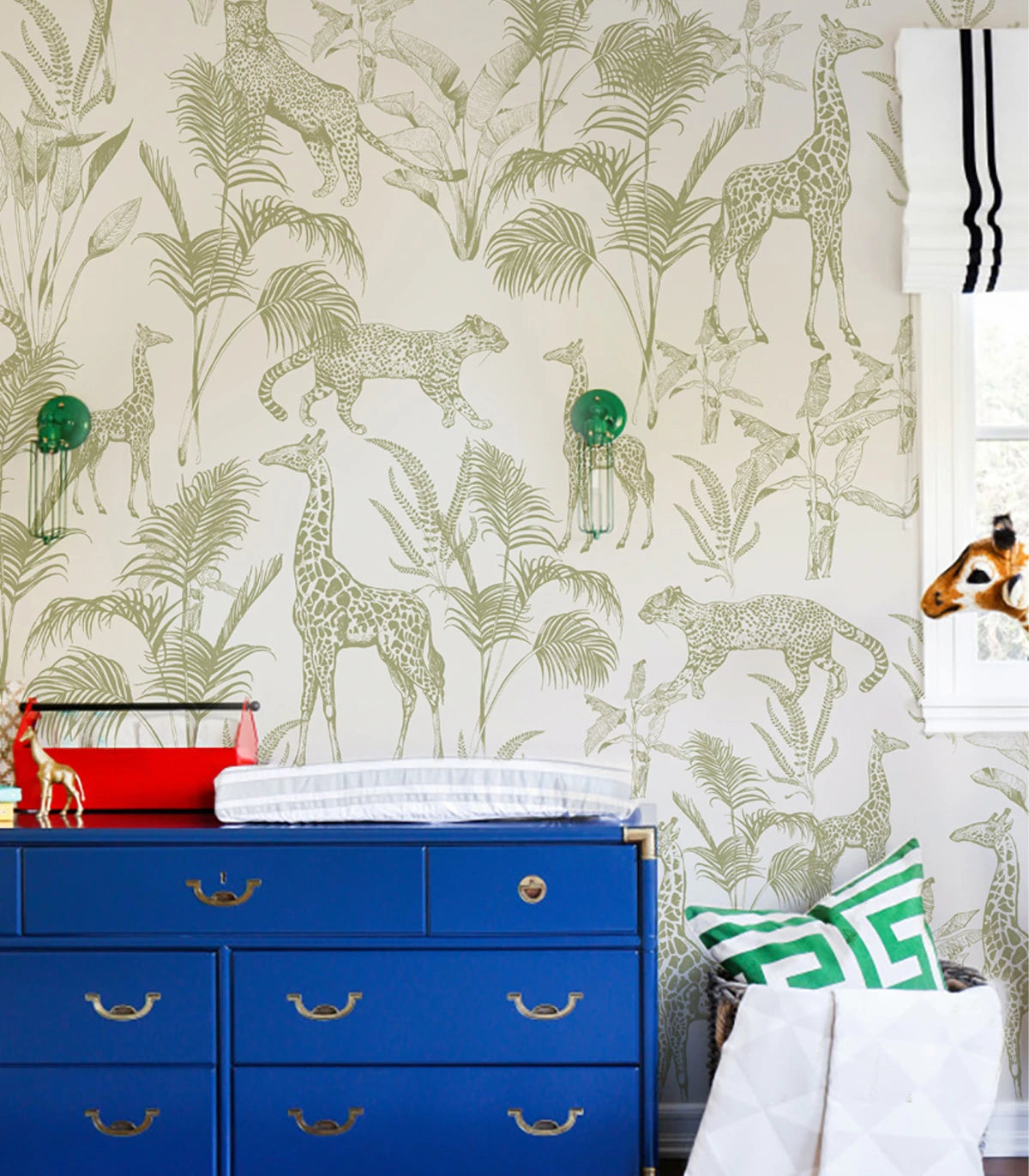 Safari Green Animal Print Wallpaper Beige with Green