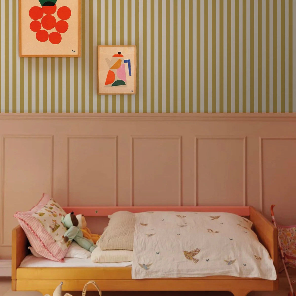 Geometric Pattern Wallpaper in Stripe Meadow Mustard with Gray