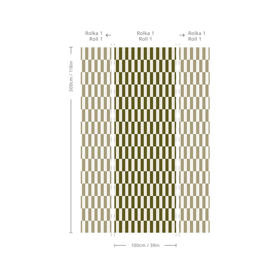 Non-woven wallpaper with geometric pattern TETRIS STRIPE olive