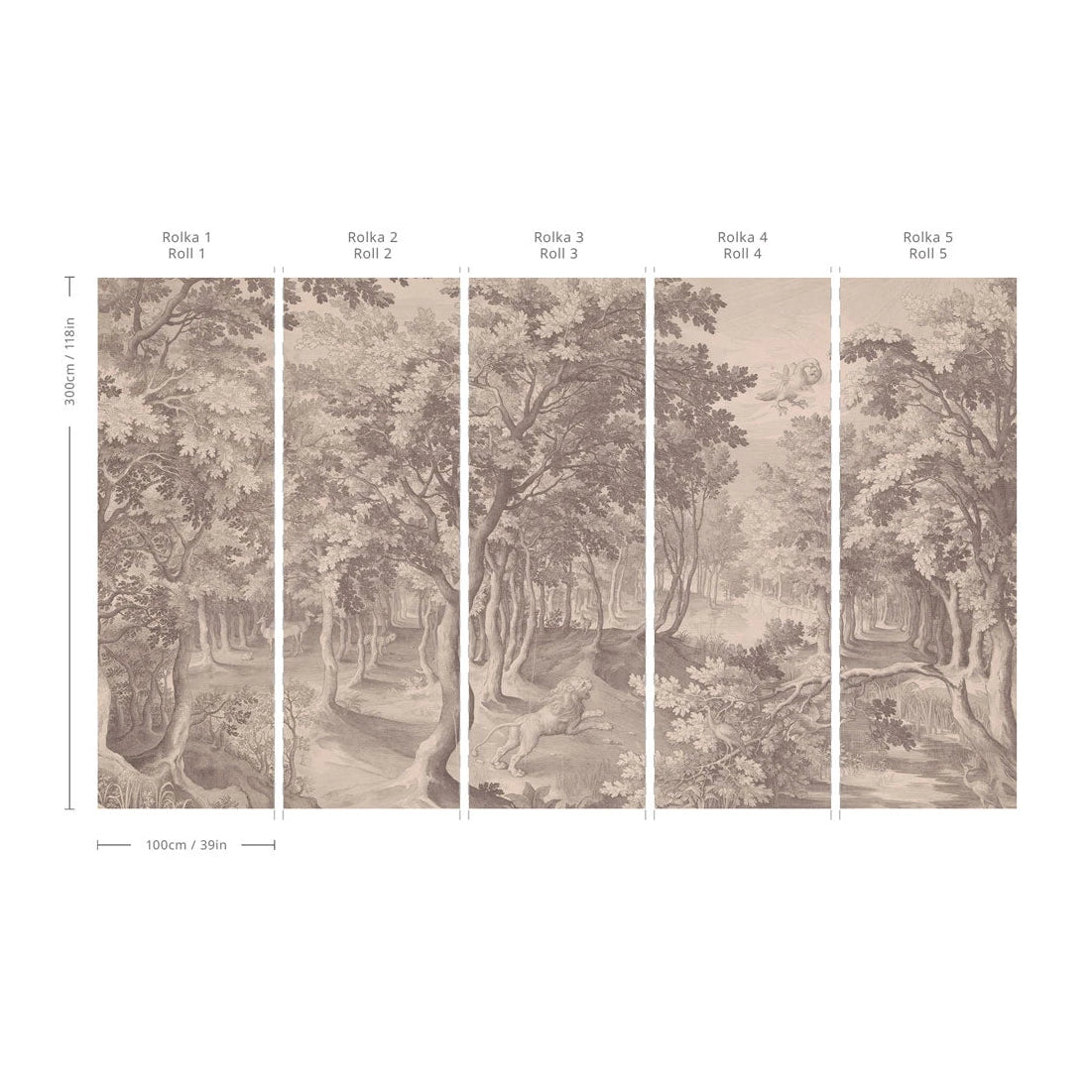 Non-woven wallpaper with the landscape TIMELESS TREES BEIGE beige