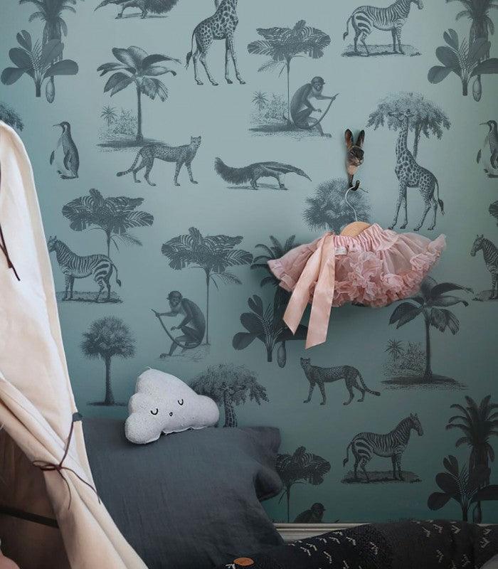 Tapeta VINTAGE ANIMALS ciemny miętowy Wallcolors Eye on Design
