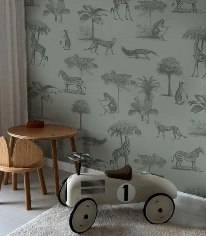 Tapeta VINTAGE ANIMALS jasny miętowy Wallcolors Eye on Design