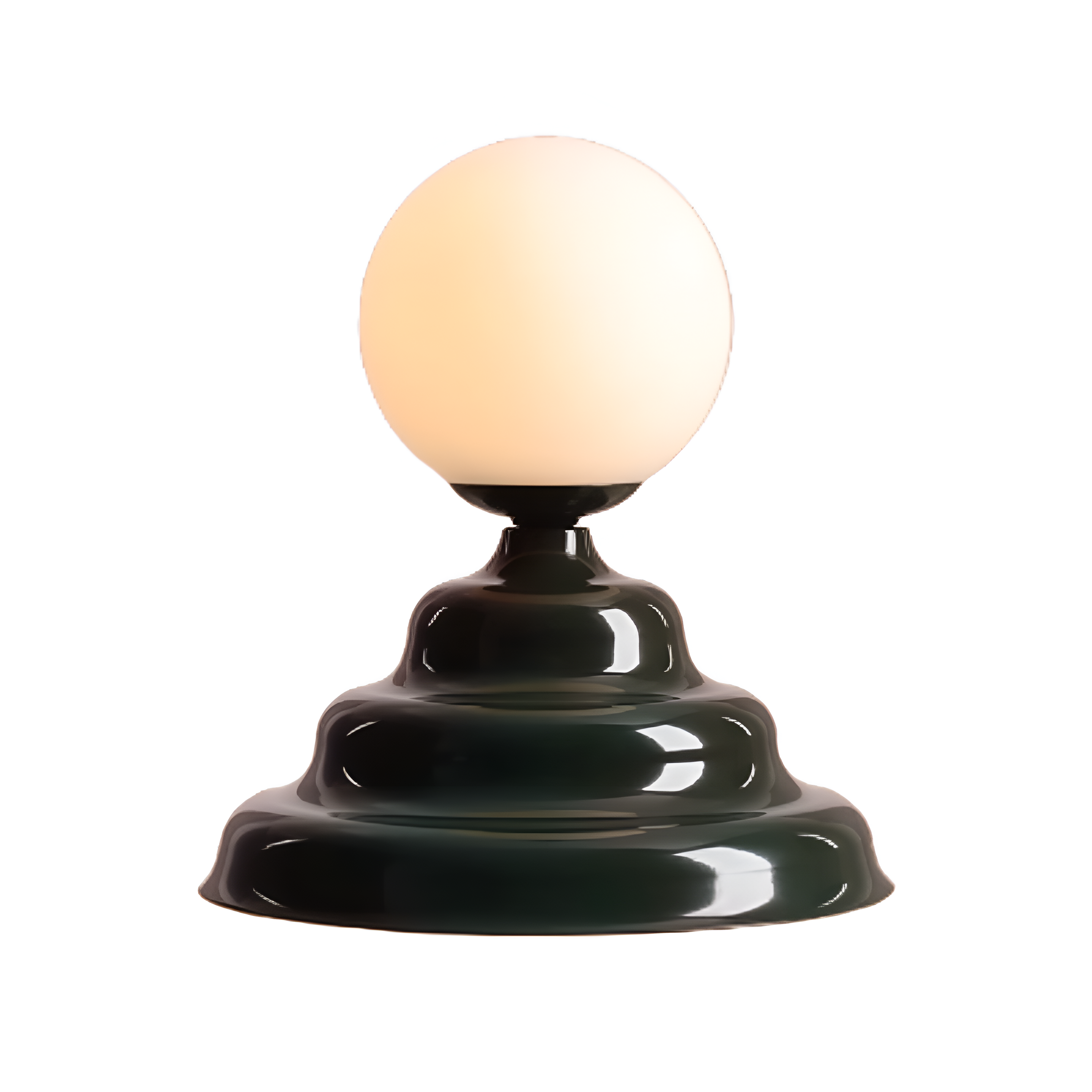 Table lamp with a glass lampshade green wave