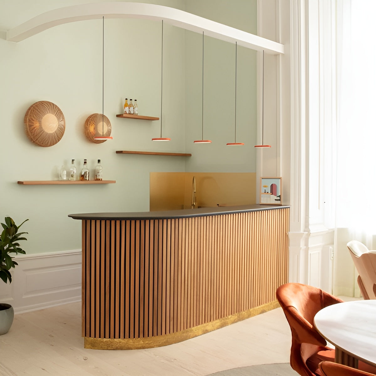 ASTERIA MICRO pendant lamp in orange with a gold accent