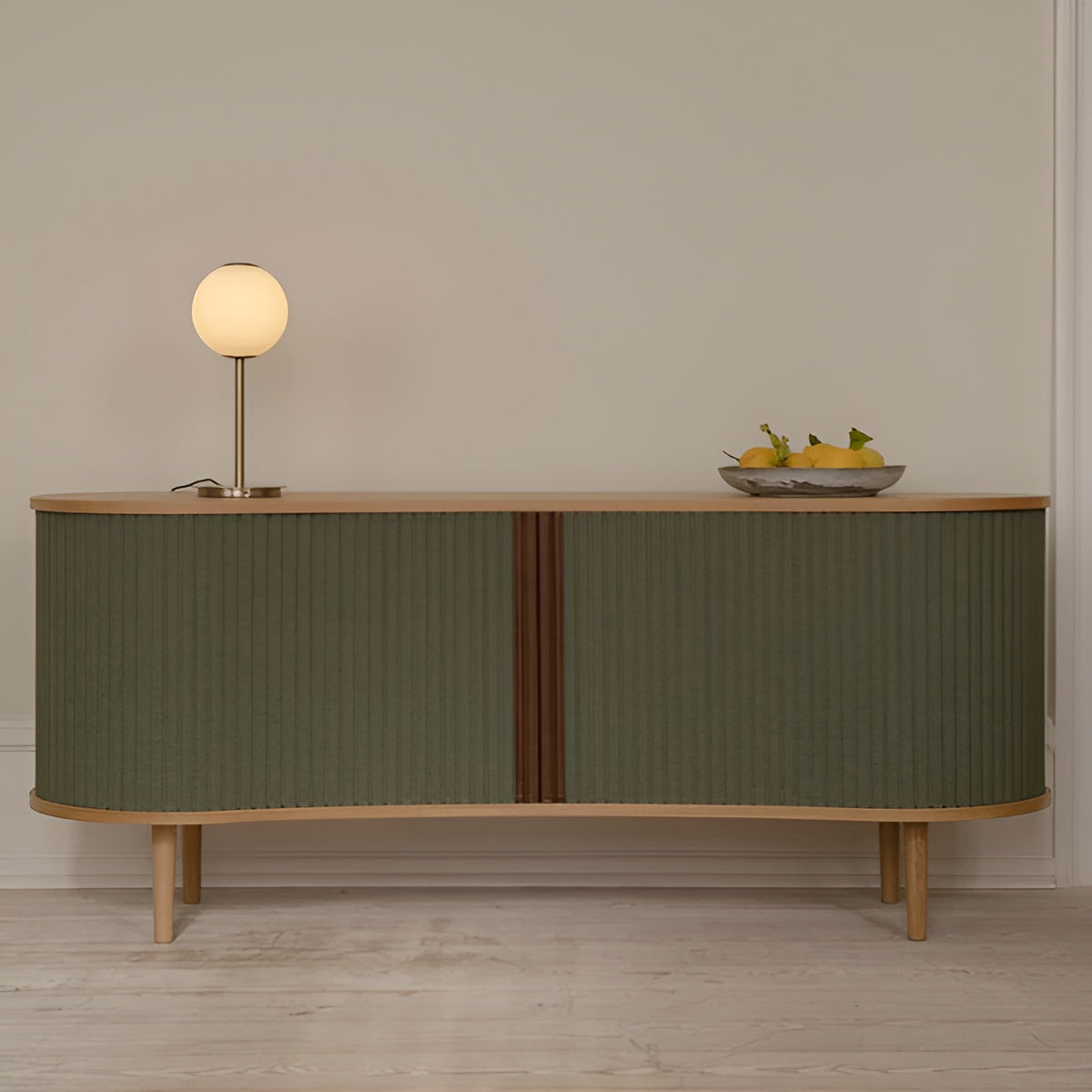 AUDACIOUS RTV Cabinet broken white with oak base