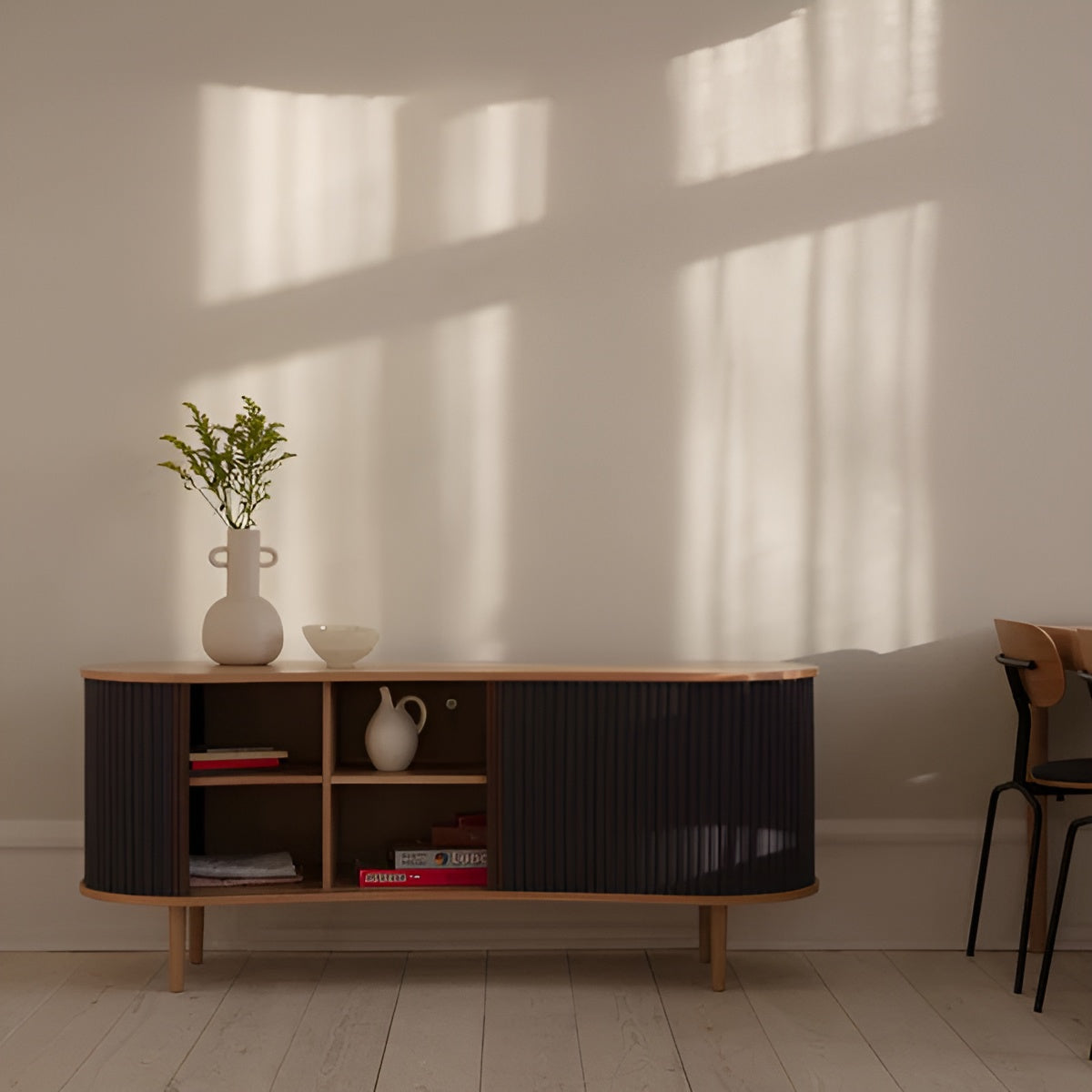 AUDACIOUS caramel RTV cabinet with oak base