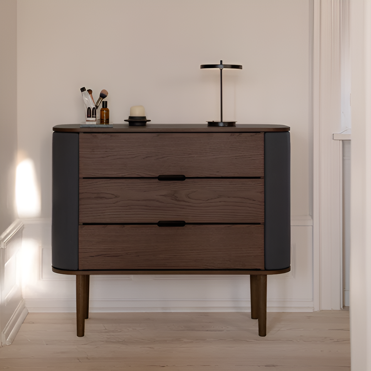 TREASURES cabinet dark gray with a dark oak base
