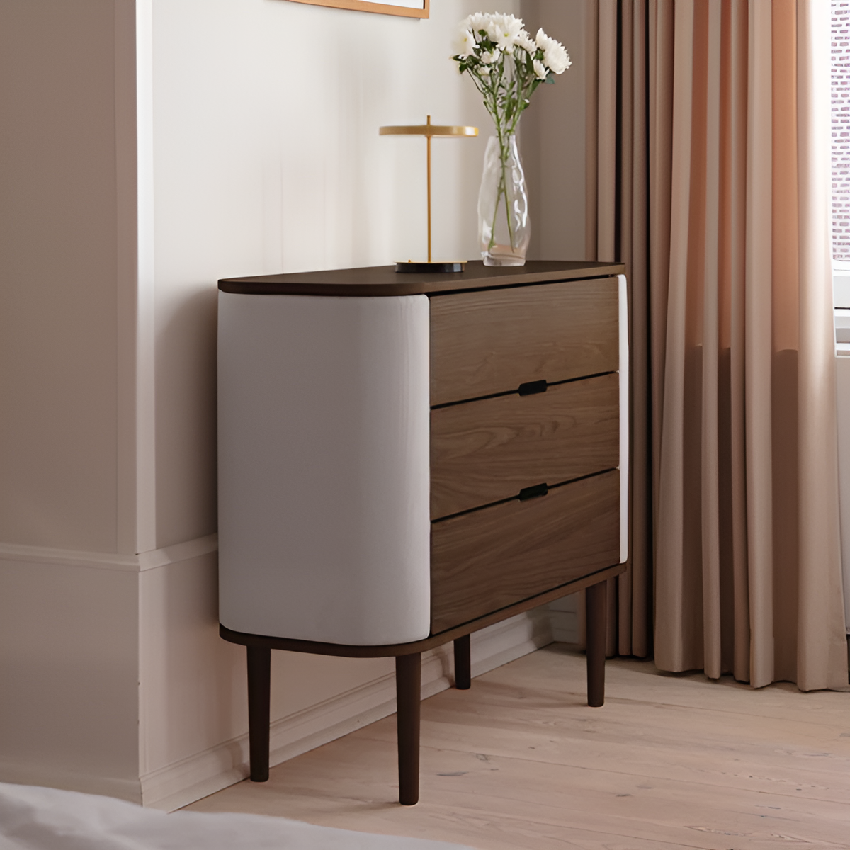 TREASURES cabinet broken white with dark oak base