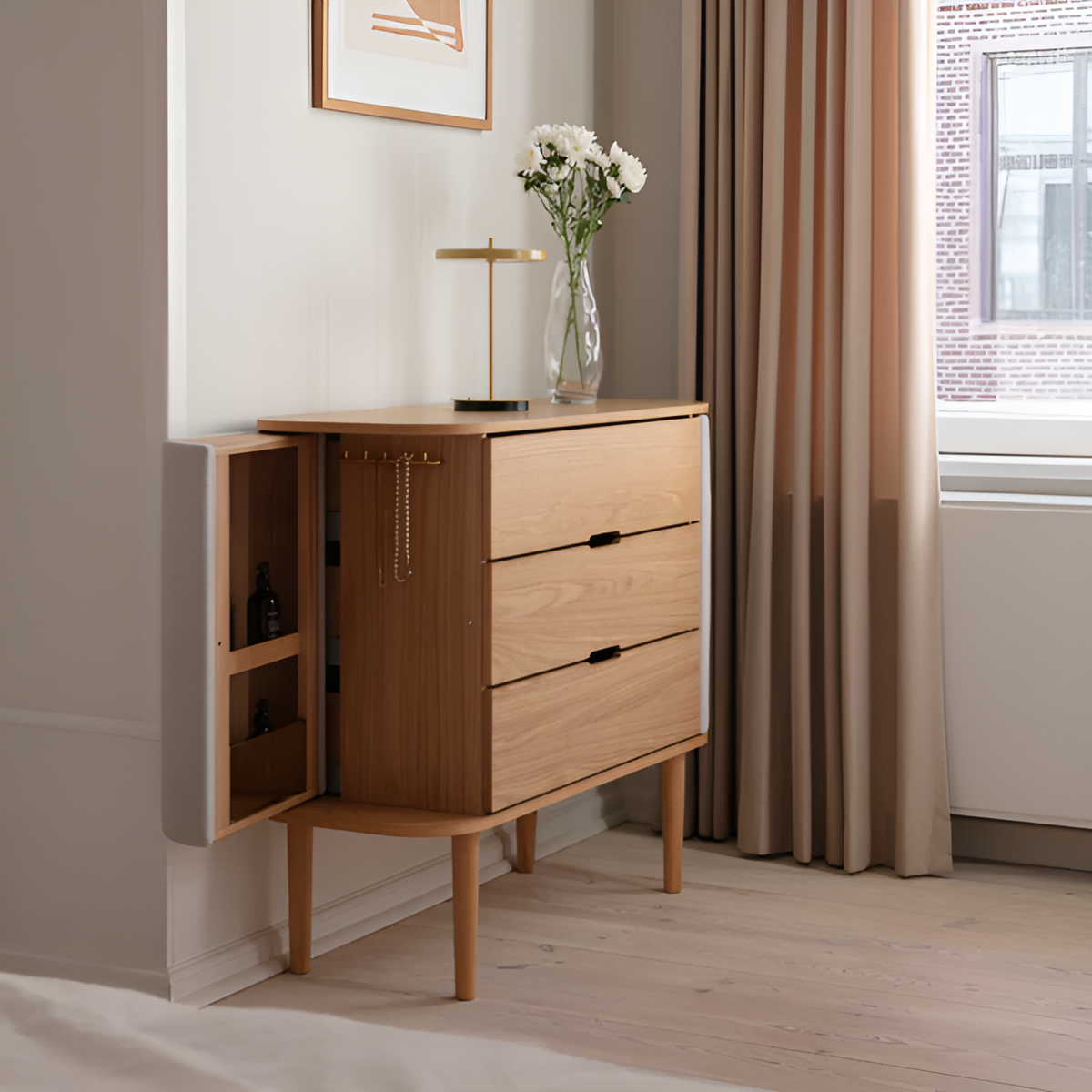 Schrank TREASURES dunkelgrau mit Eichenbasis