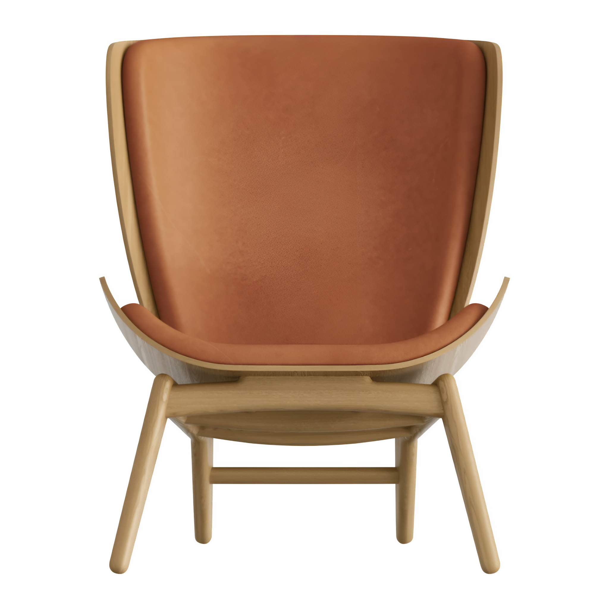READER armchair in cognac leather with oak base