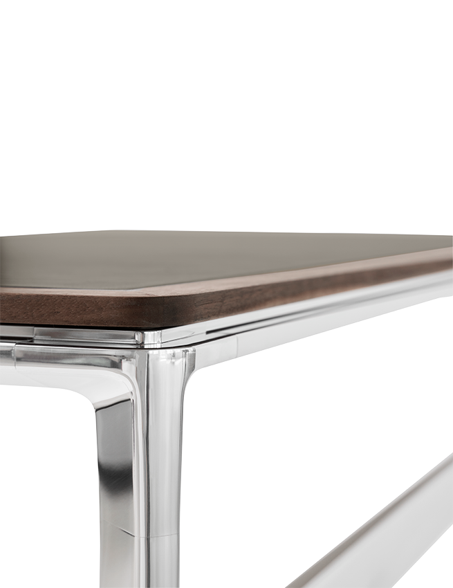 STUDIO Desk with Green Leather Top, Walnut Frame, and Aluminum Base