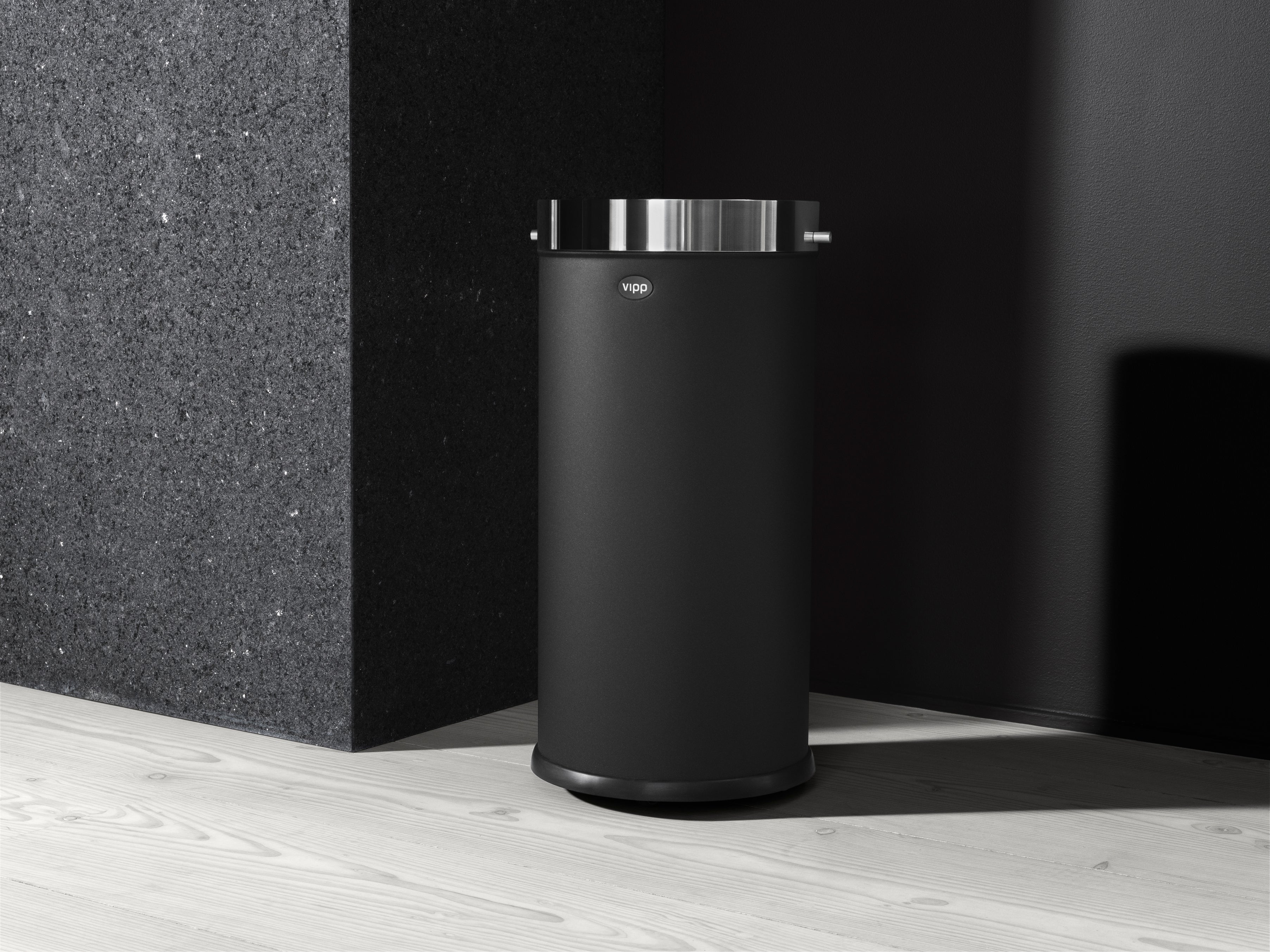 VIPP black office waste bin with silver lid