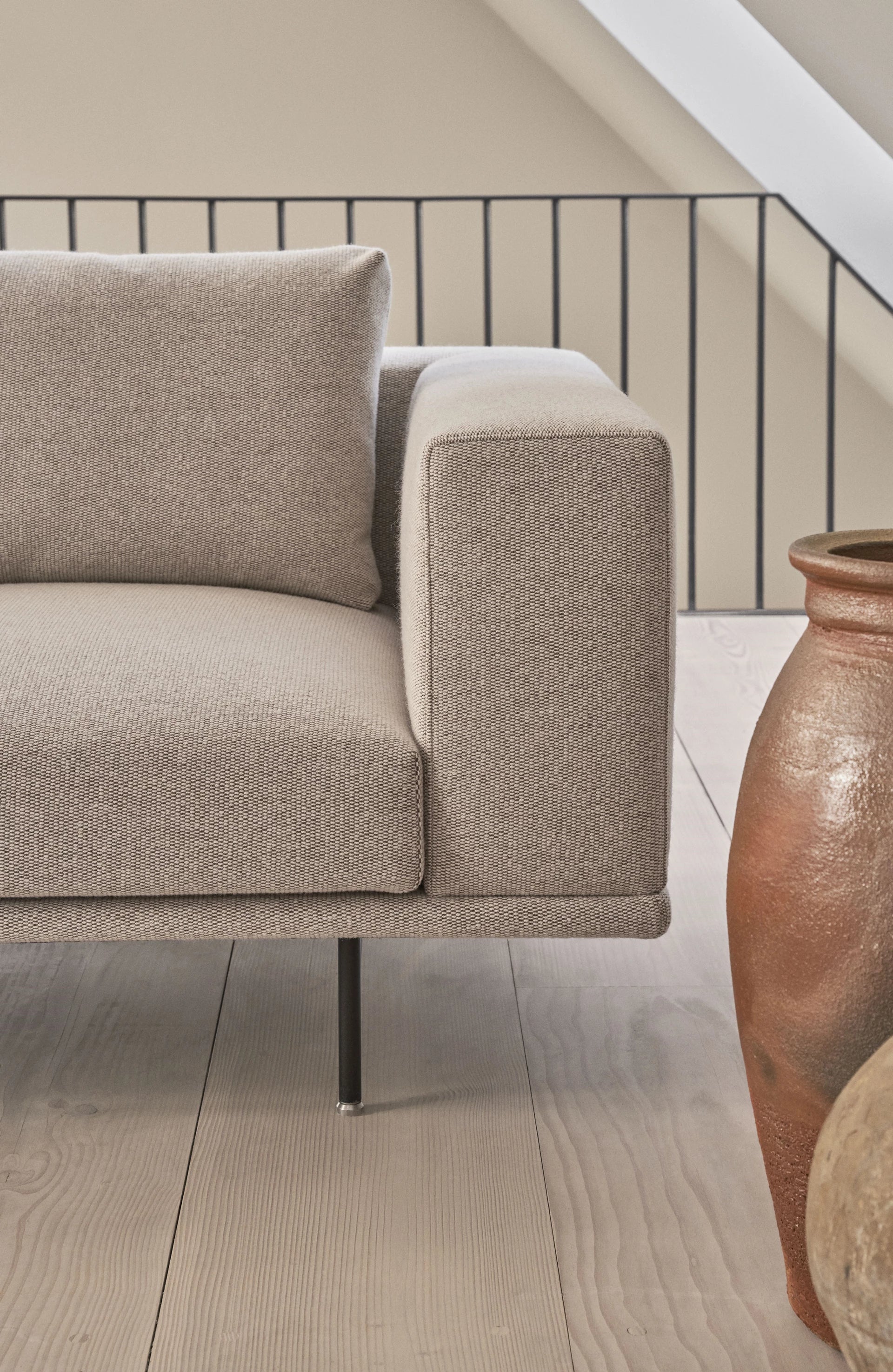 2-Seater Sofa LOFT Gray Fabric Brook with Black Base