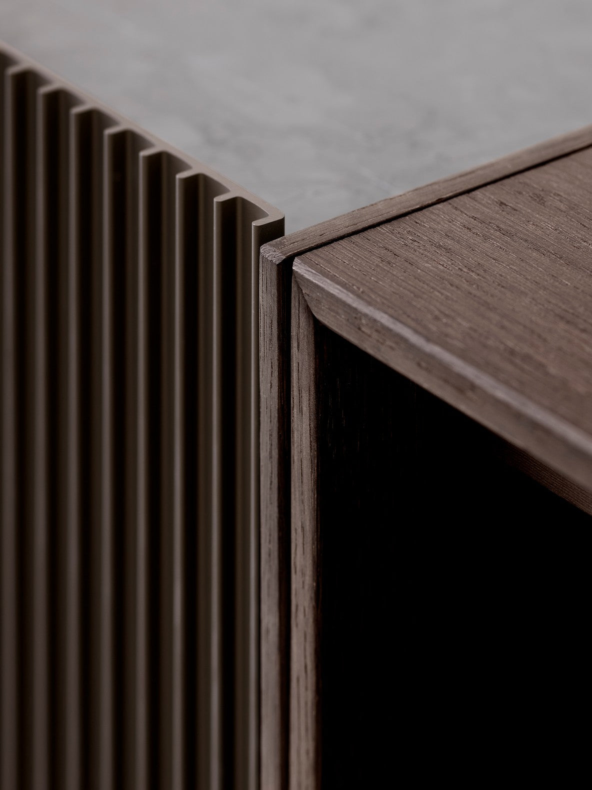 H2 Cabinet dark oak veneer with gray marble top