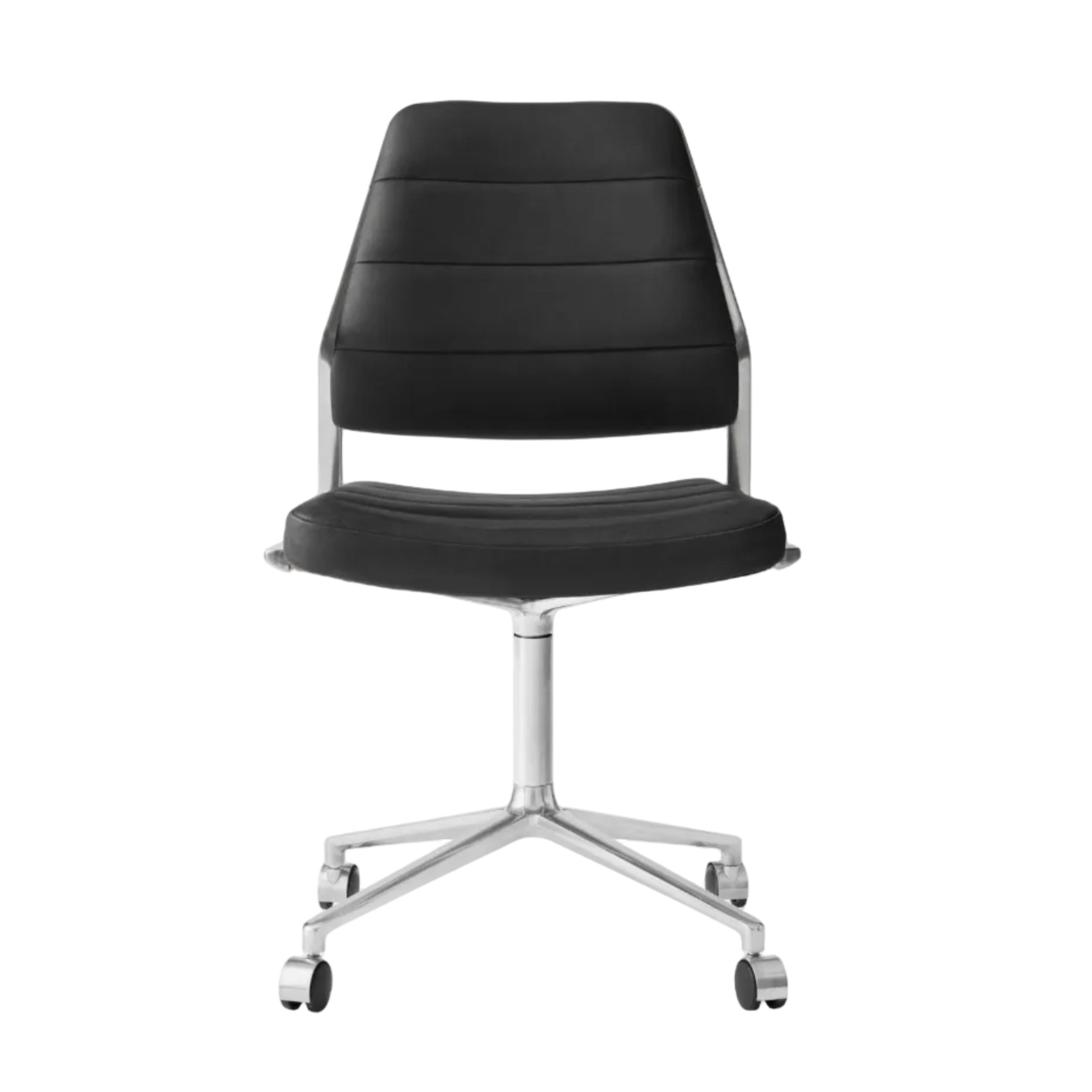 Office chair 454 black leather with a metal base