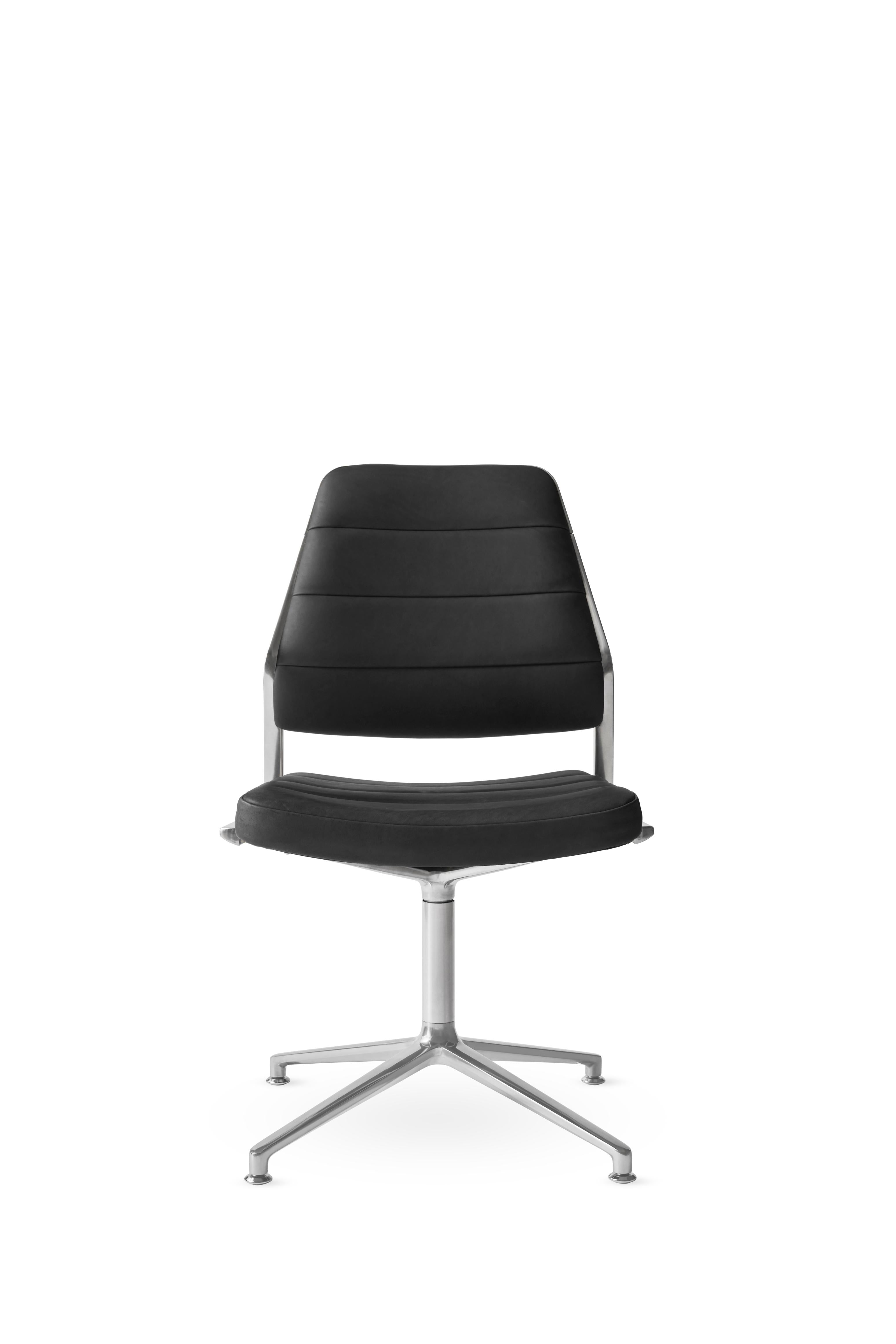 Office chair 454 black leather with a metal base