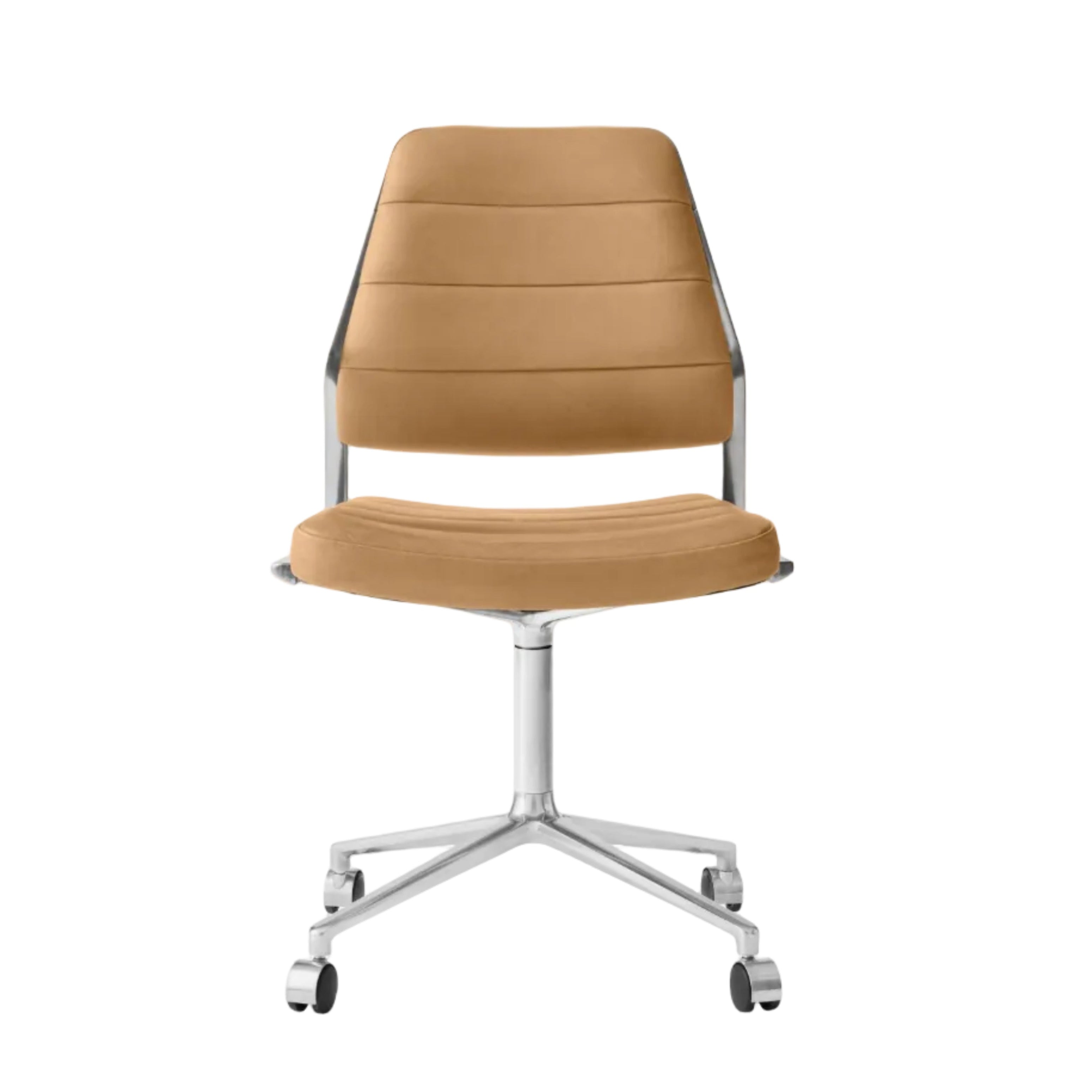 Office chair 454 in caramel leather with a metal base.