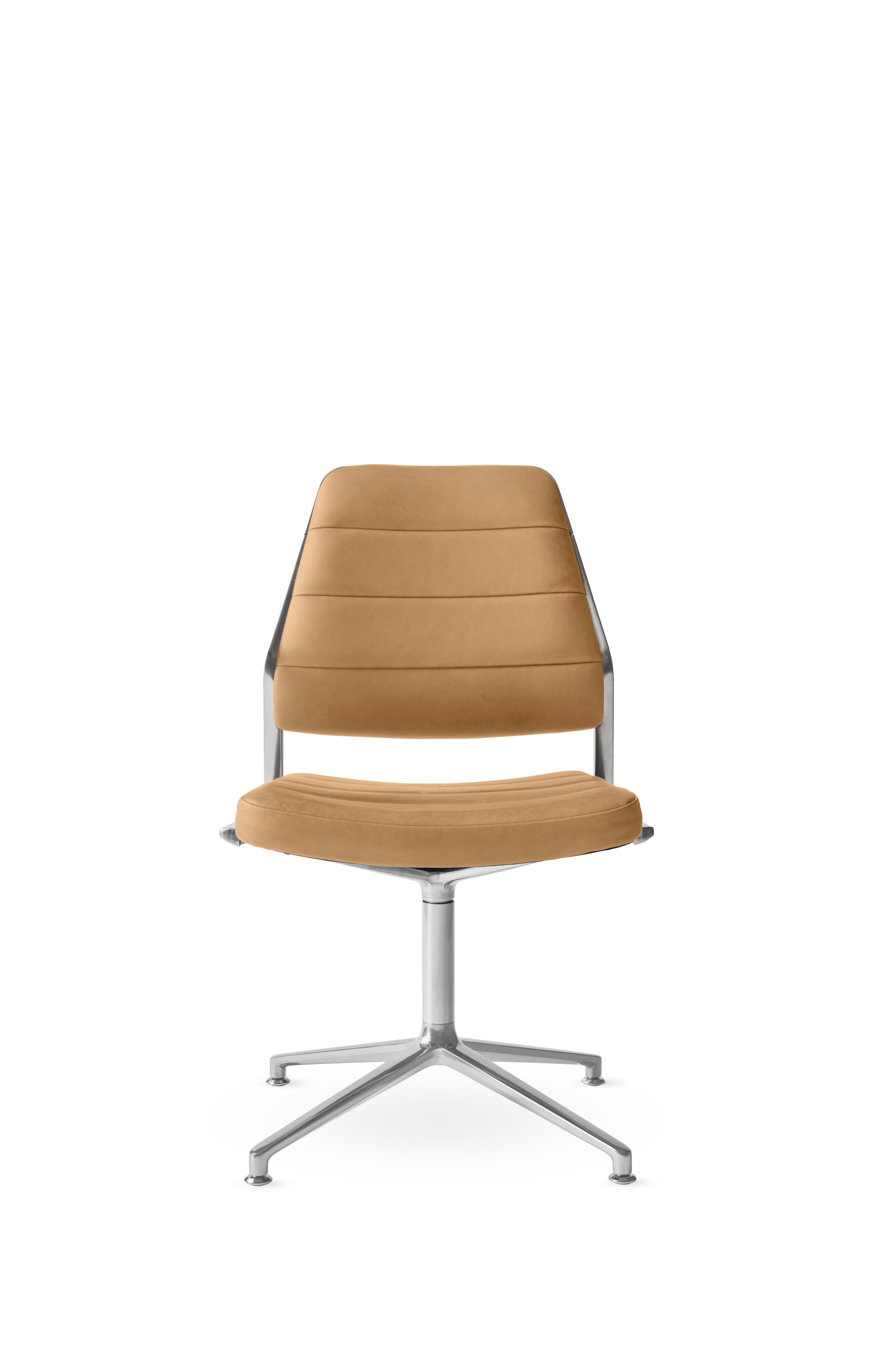 Office chair 454 in caramel leather with a metal base.