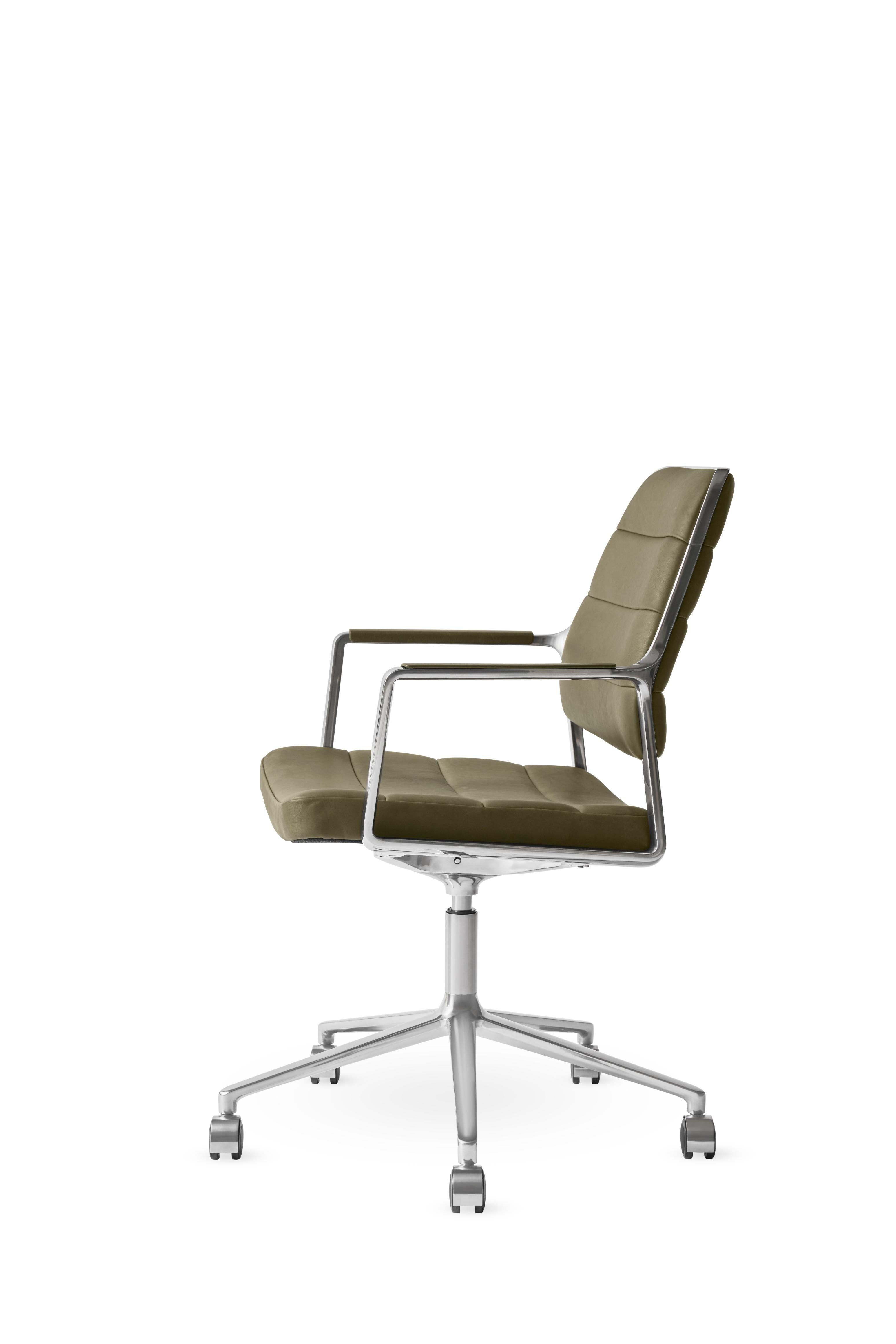 Office chair 455+ green leather with a metal base