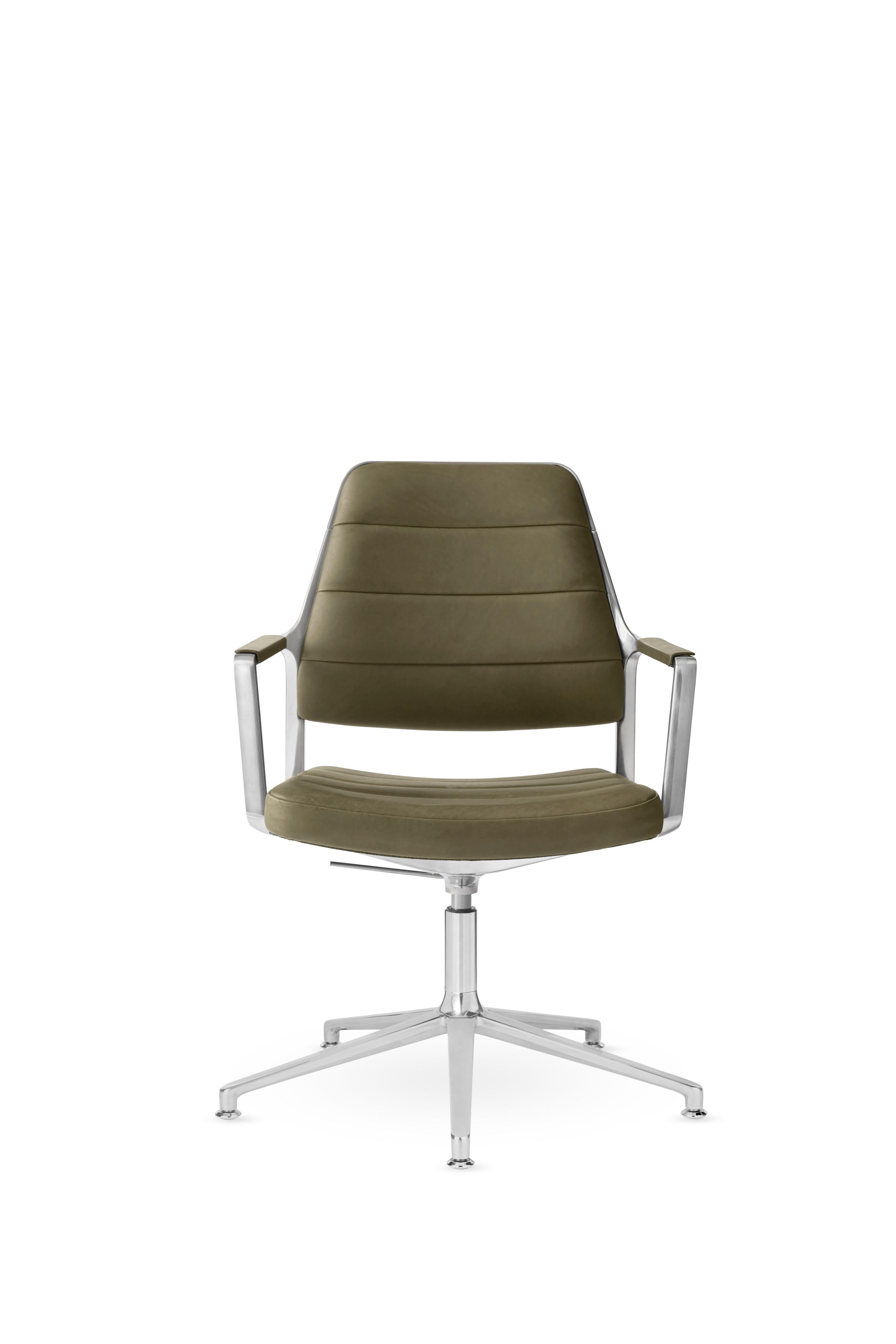 Office chair 455+ green leather with a metal base