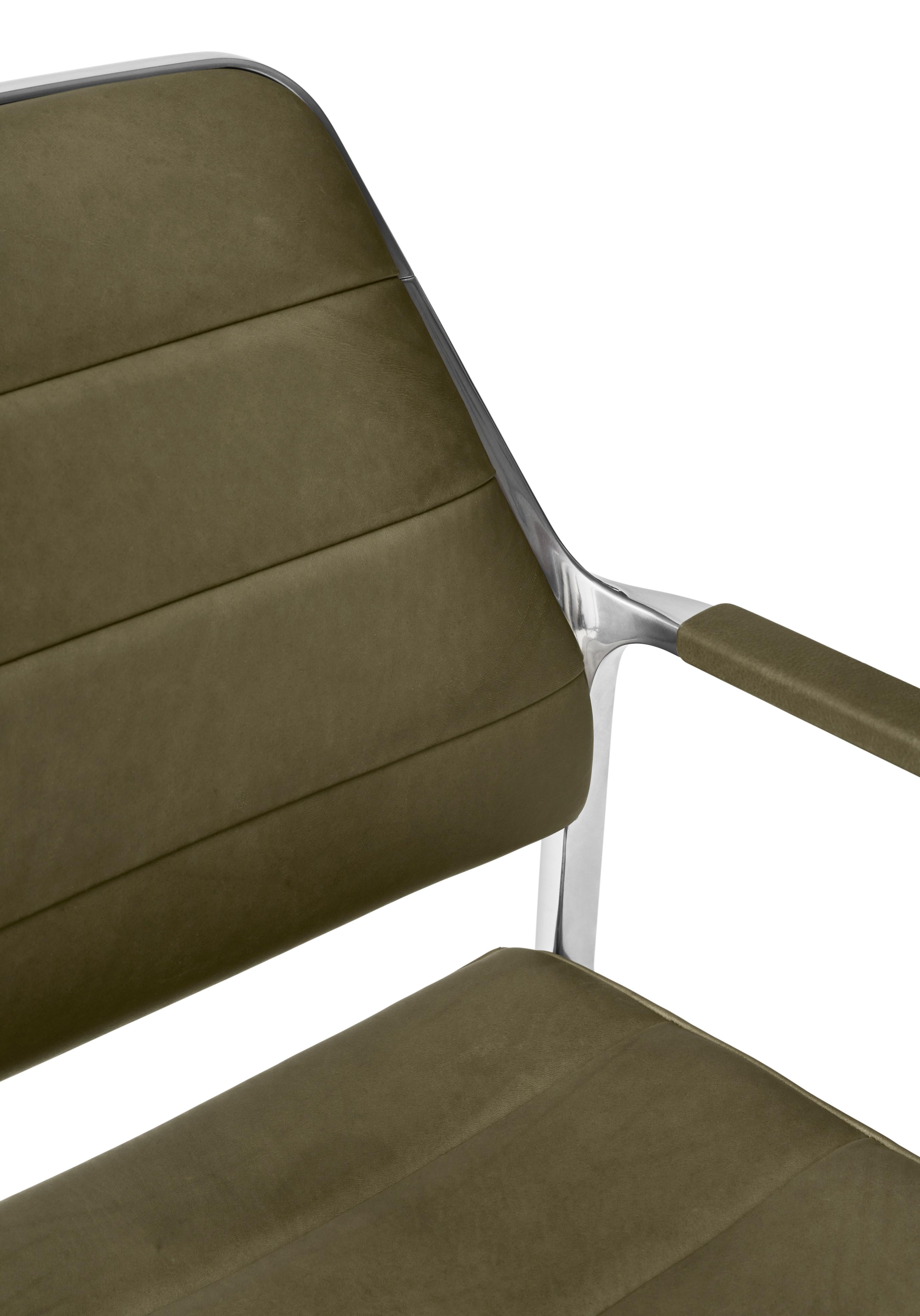 Office chair 455+ green leather with a metal base