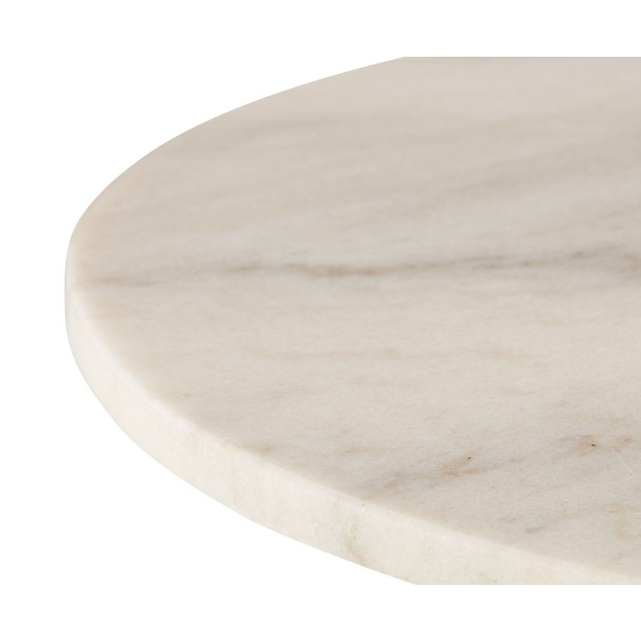 Round table tube white marble with a brass base