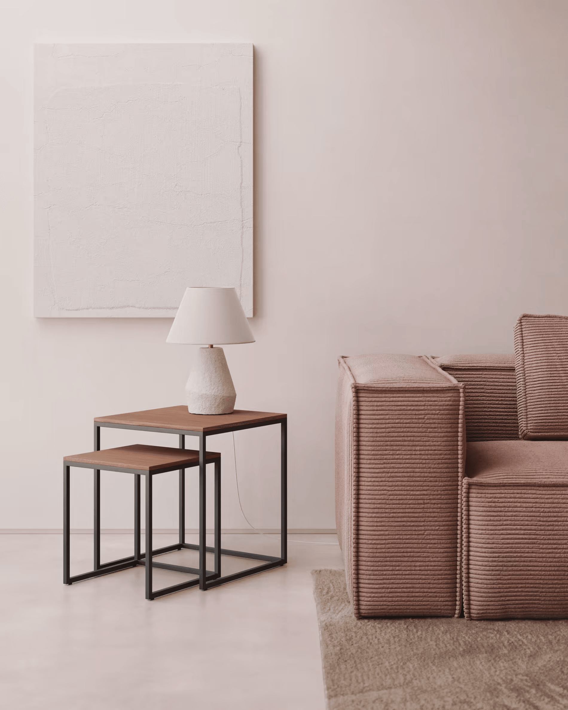Zestaw kwadratowych stolików bocznych YOANA fornir orzechowy z czarną podstawą La Forma Eye on Design