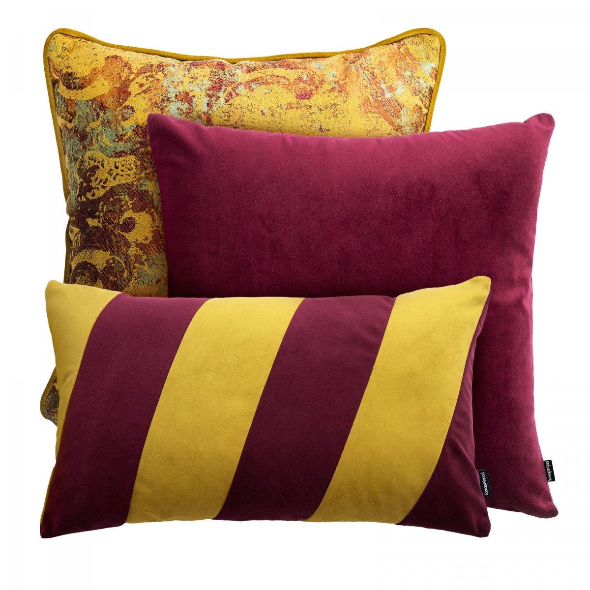 Zestaw poduszek dekoracyjncyh STRIPES + GOLD złoto-bordowy Poduszkowcy Eye on Design