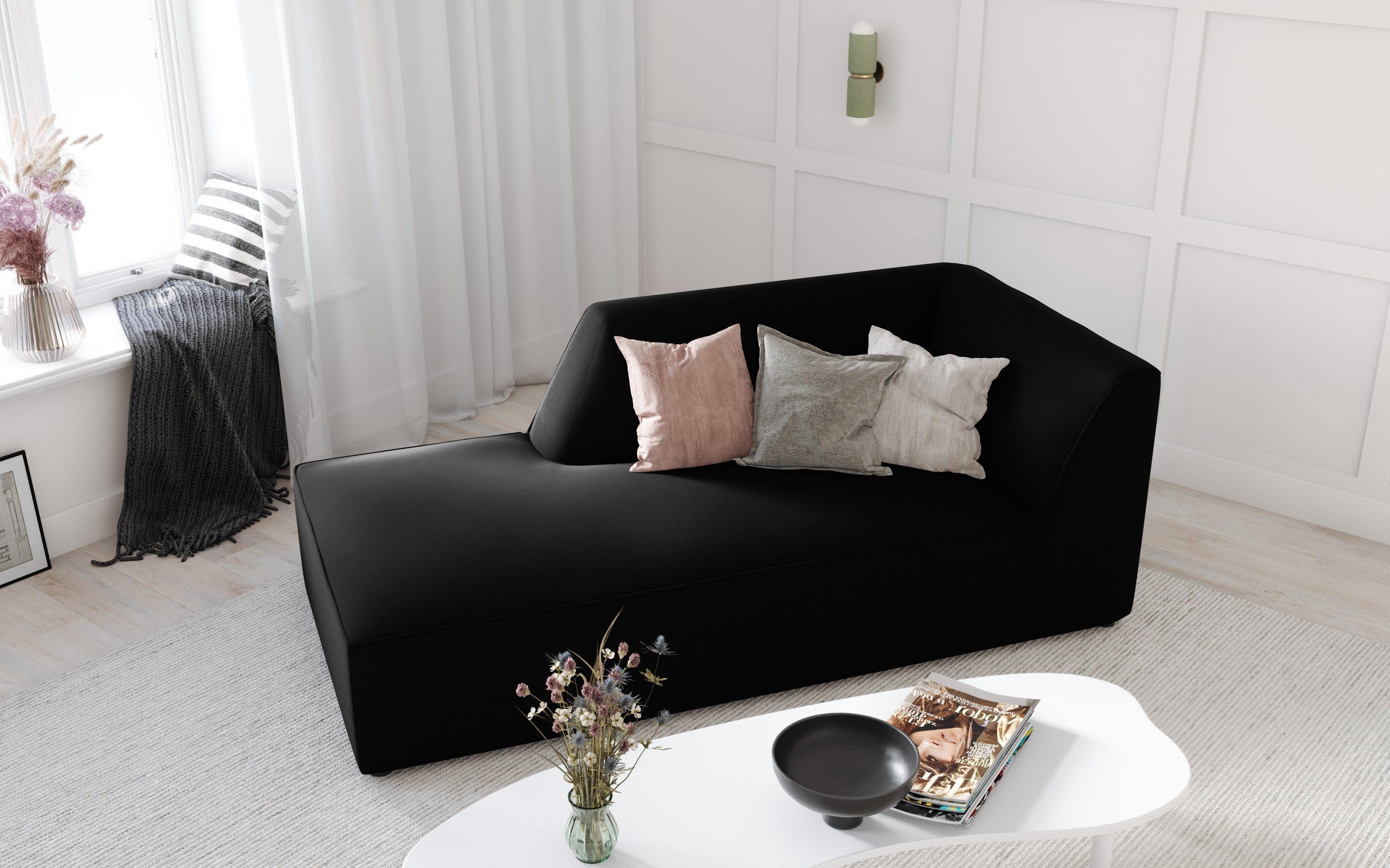 Szezlong aksamitny lewostronny RUBY czarny Micadoni Eye on Design