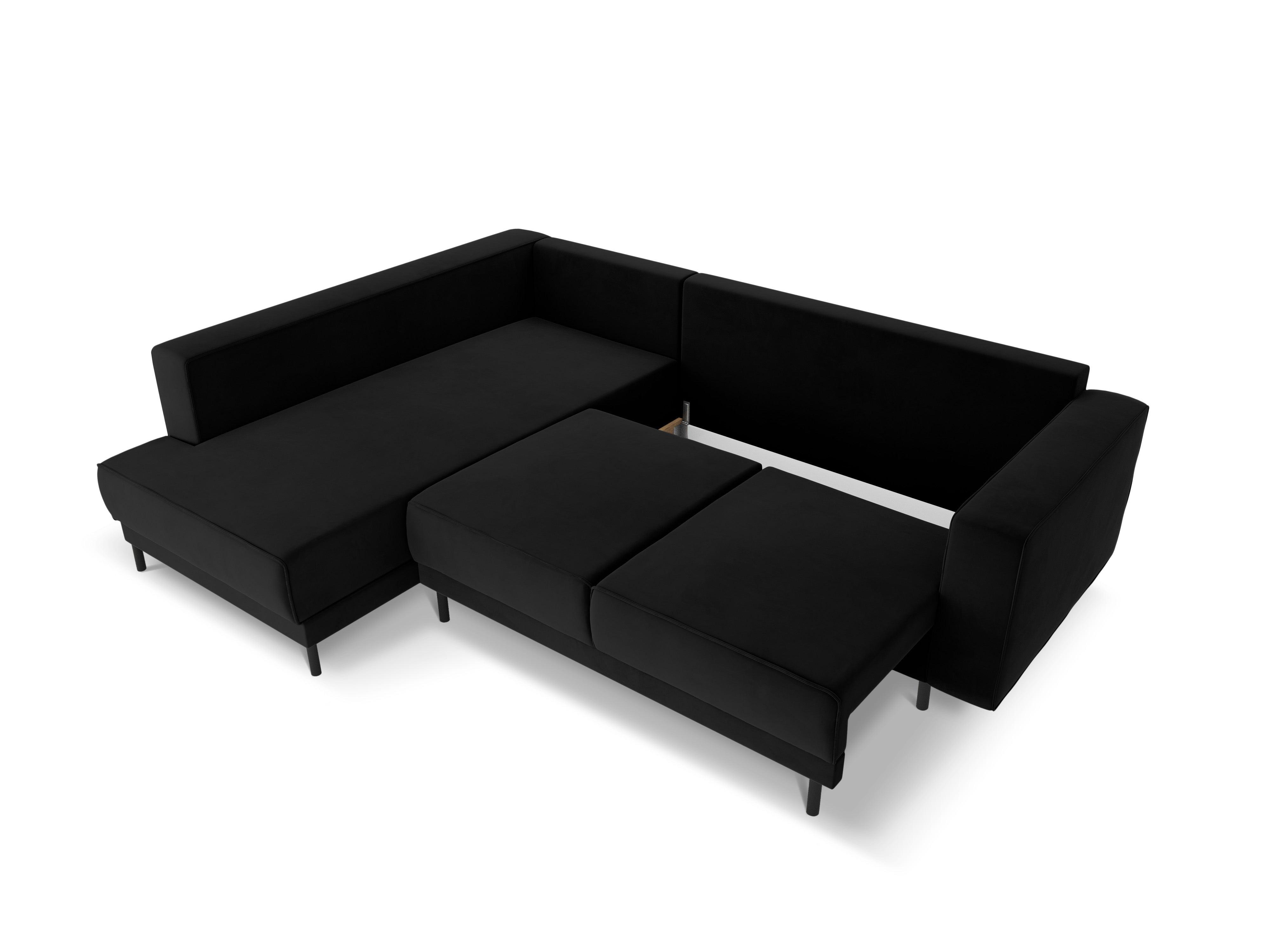 Narożnik aksamitny lewostronny z funkcją spania CARO czarny Micadoni Eye on Design
