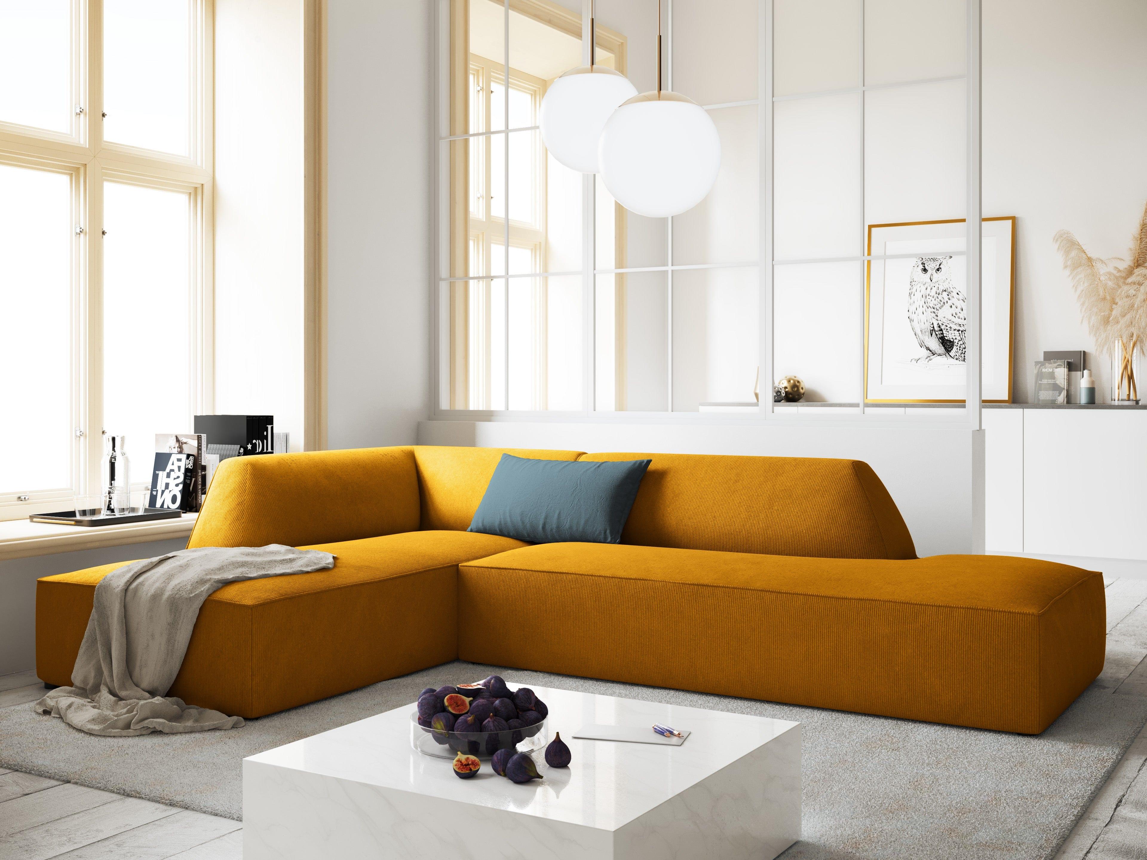 Sofa narożna sztruksowa lewostronna RUBY żółty Micadoni Eye on Design