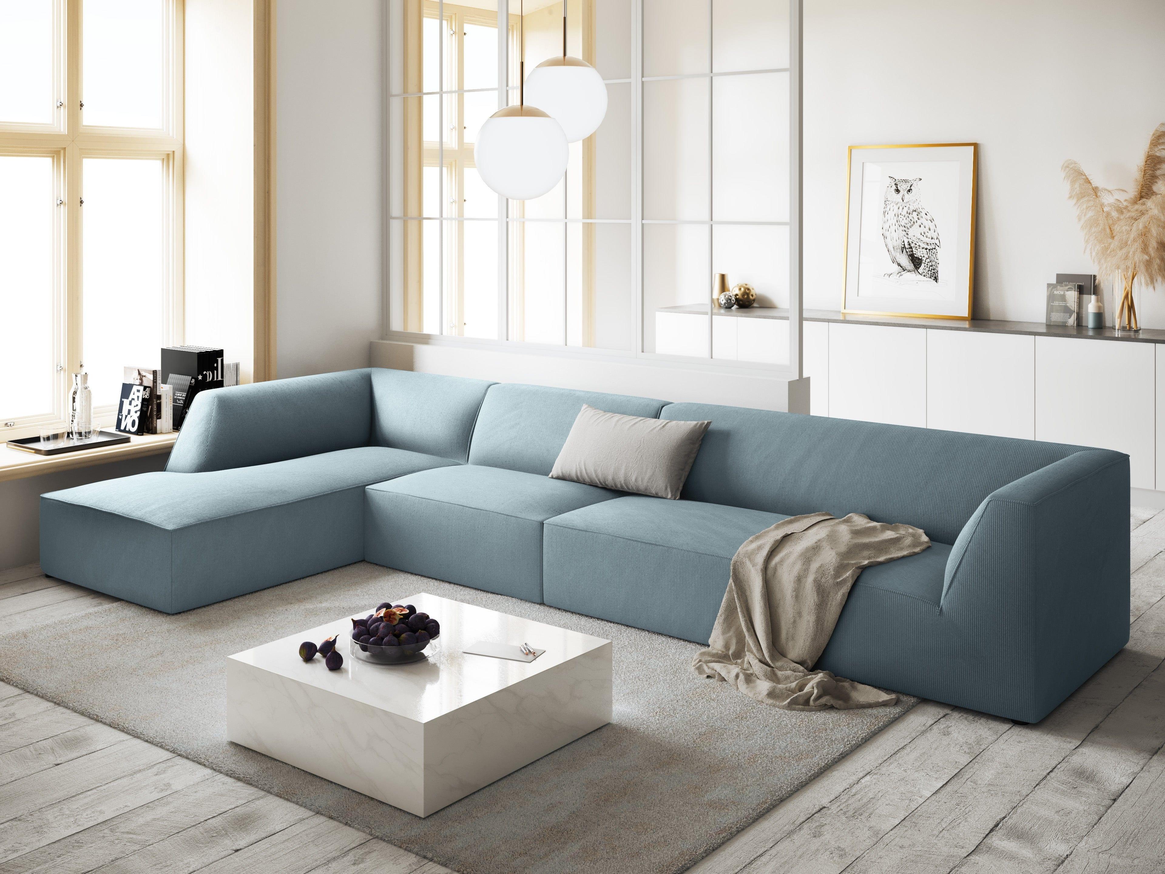 Narożnik sztruksowy 5-osobowy lewostronny RUBY jasnoniebieski Micadoni Eye on Design