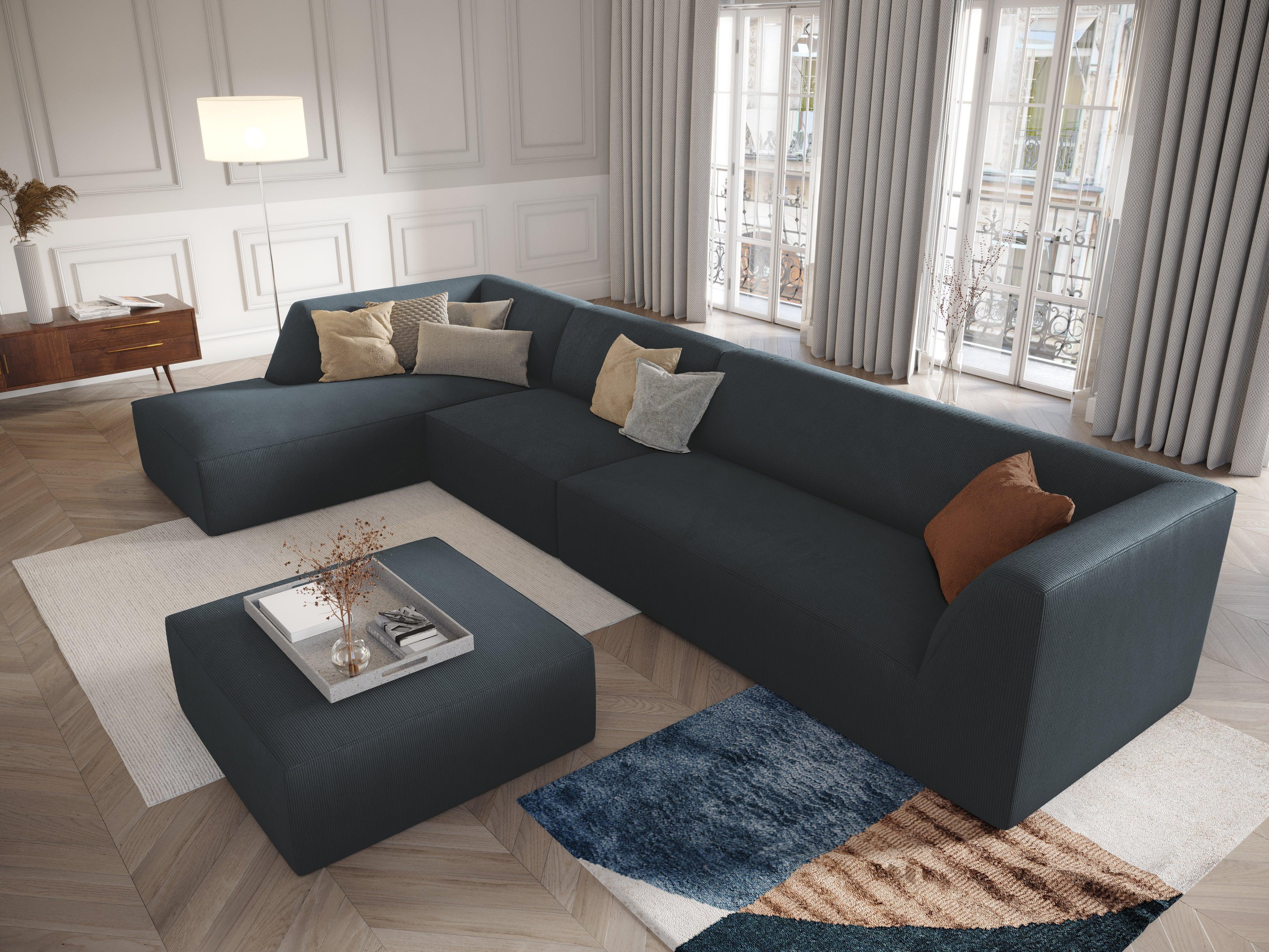 Narożnik sztruksowy 5-osobowy lewostronny RUBY niebieski Micadoni Eye on Design