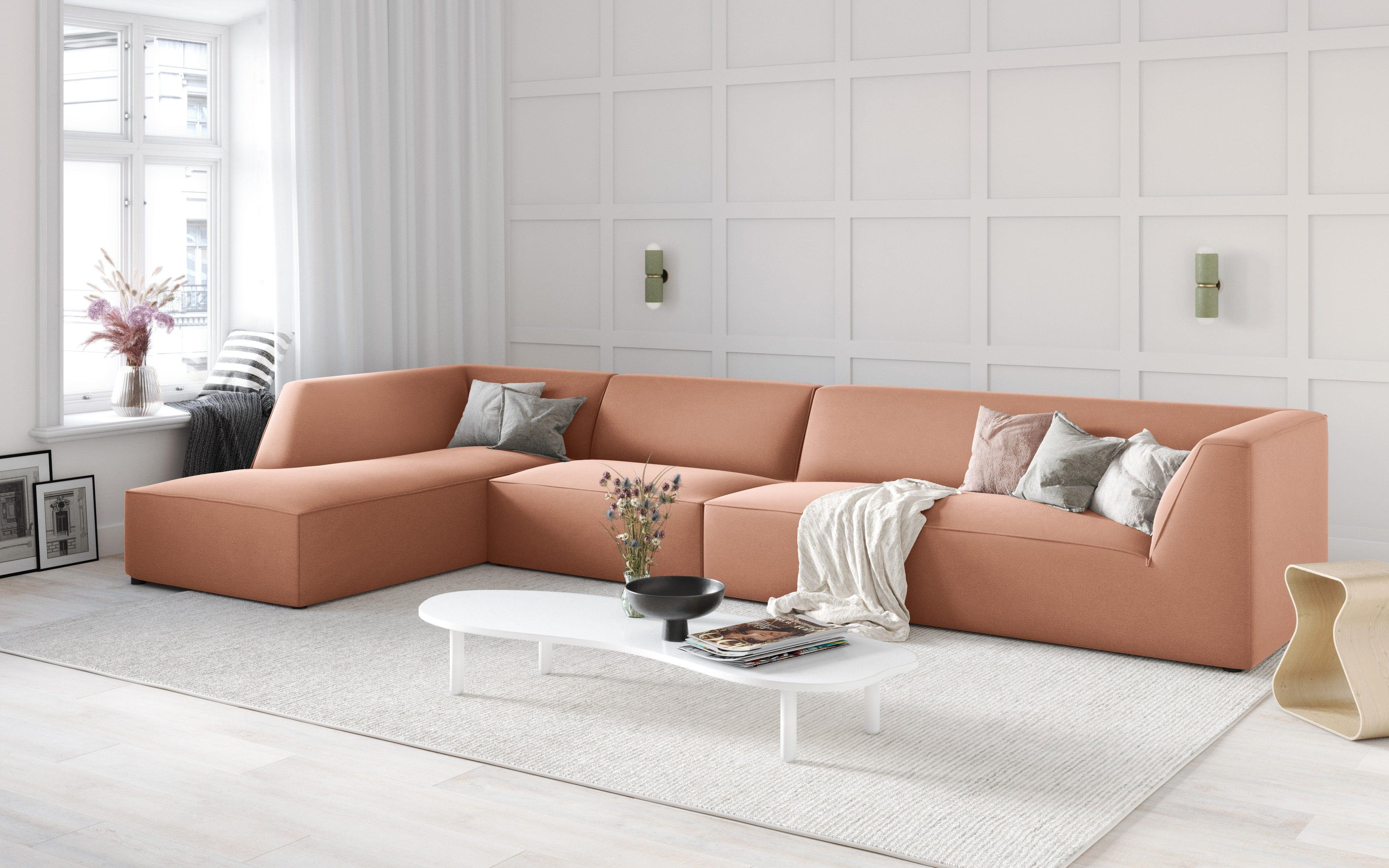 Narożnik aksamitny 5-osobowy lewostronny RUBY łososiowy Micadoni Eye on Design