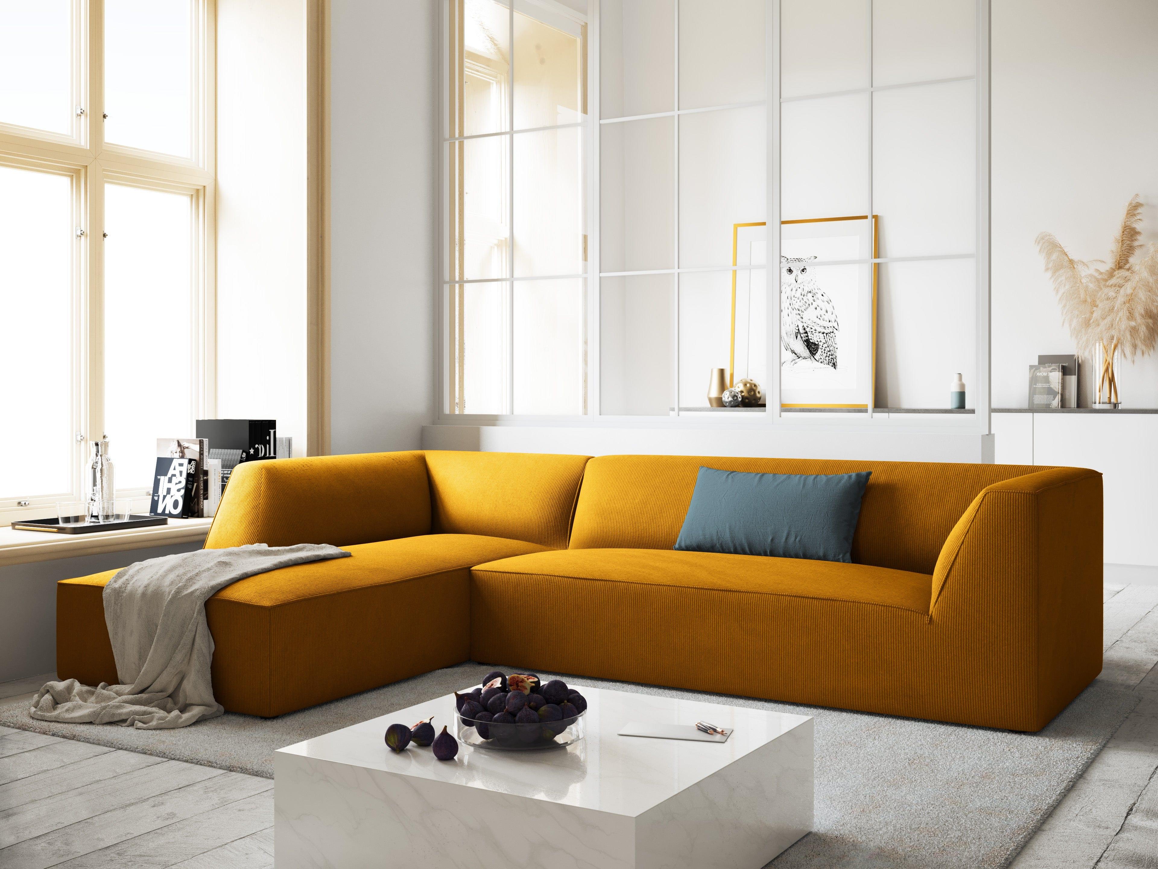 Narożnik sztruksowy 4-osobowy lewostronny RUBY żółty Micadoni Eye on Design
